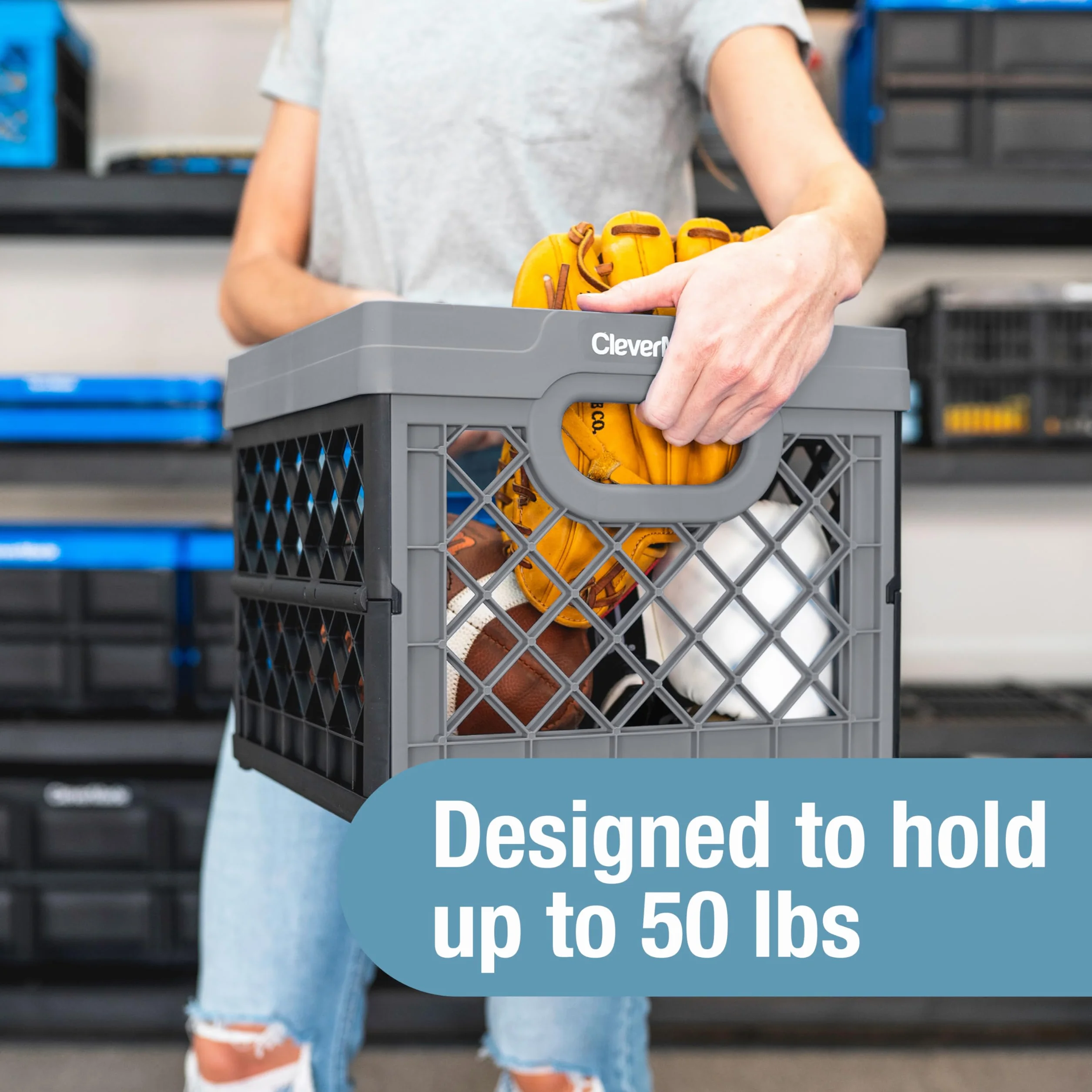CleverMade - Contenitori pieghevoli per il latte, modello Stone, 3 pezzi, 25 L, impilabili, possono contenere 22,7 kg ciascuno, i Clevercrates sono resistenti, in plastica pieghevole per molteplici