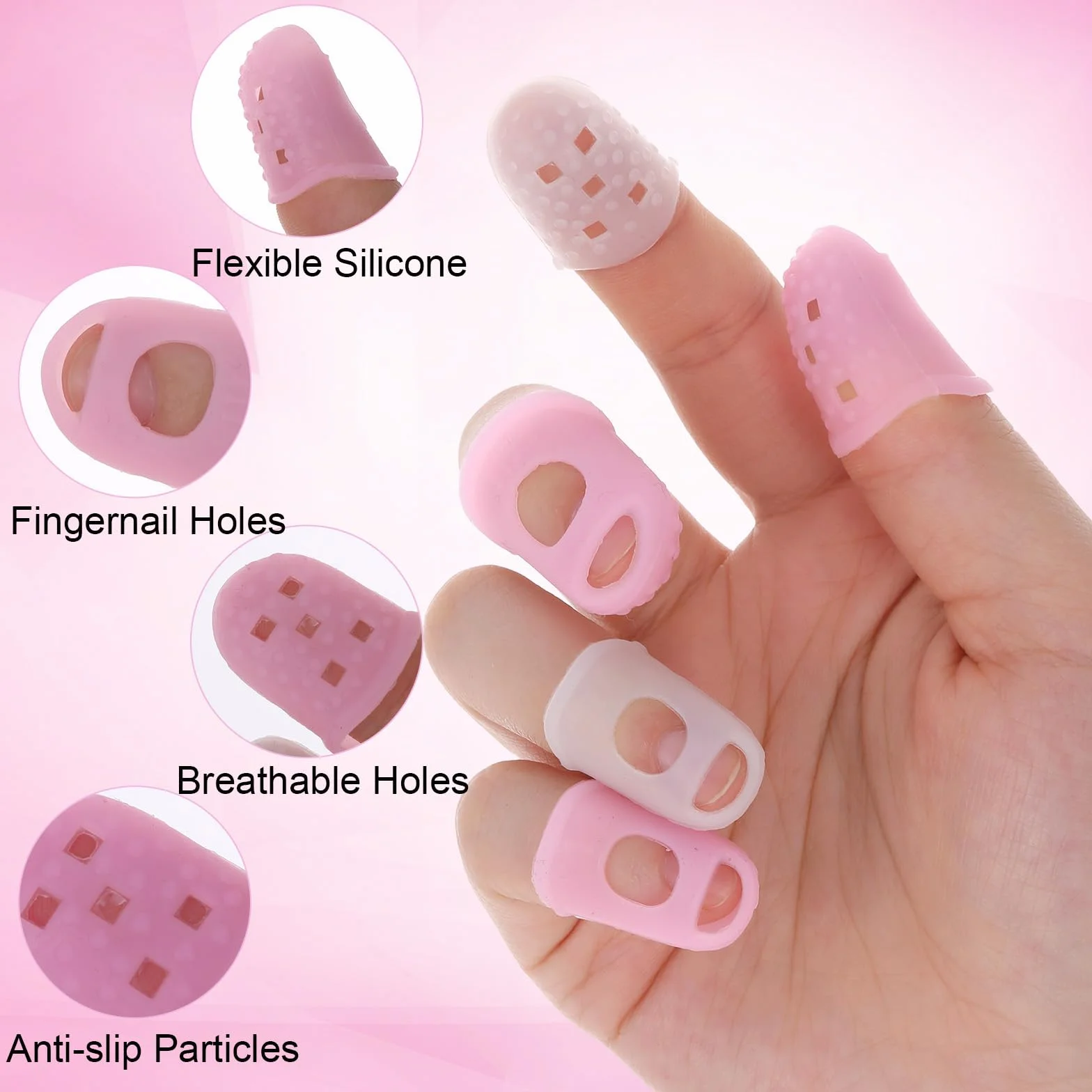 Qianyu 40 protezioni per dita in silicone, 5 misure, per chitarra, cucito a mano, artigianato