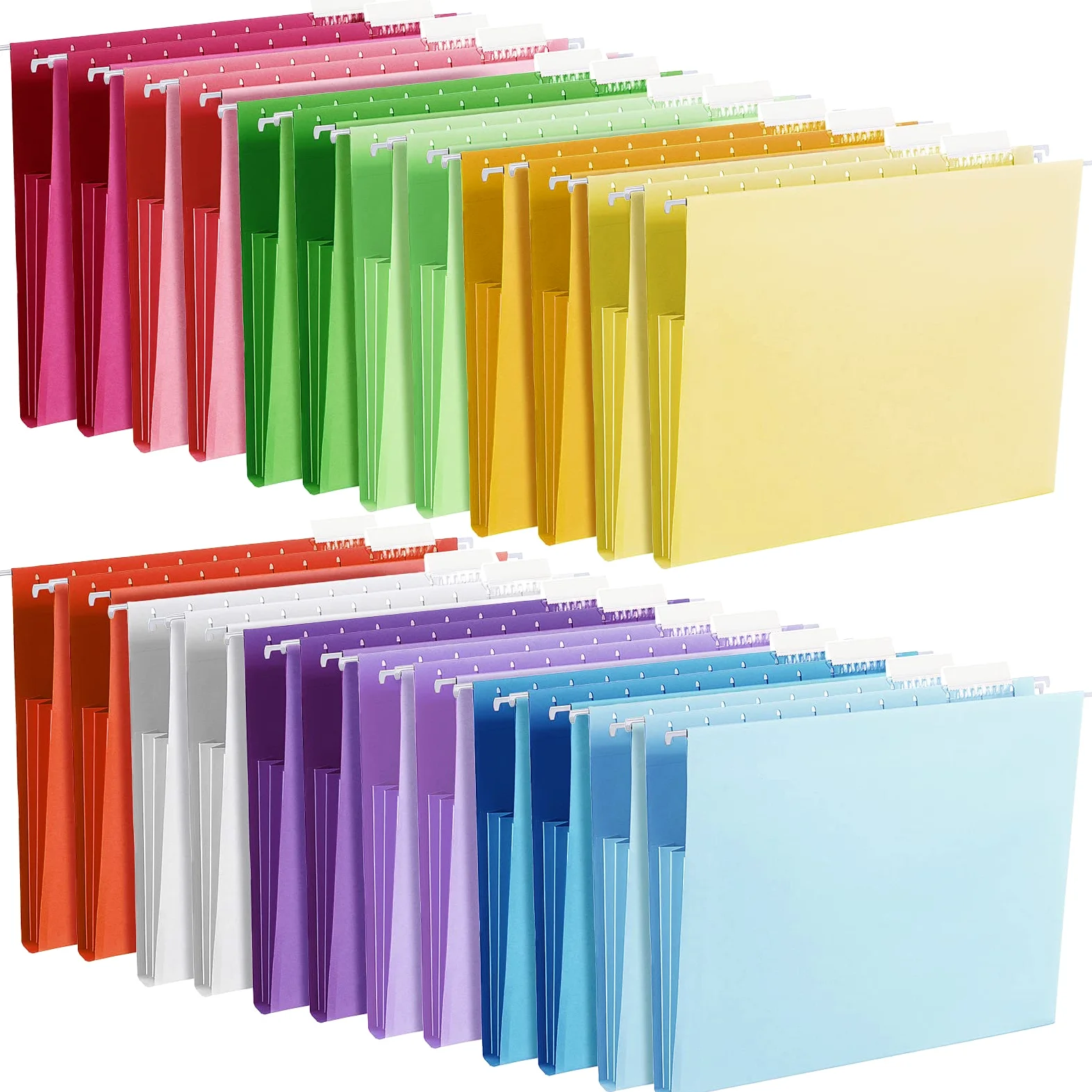 Yaomiao Confezione da 24 cartelle portadocumenti da appendere, 3 pieghe, formato lettera, con linguette regolabili a taglio 1/5, espandibili, colorate, per casa, scrivania, ufficio, organizzazione