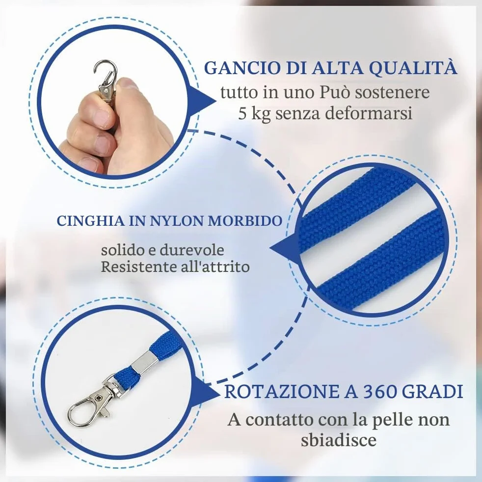 Cordino da Collo per Badge Blu 100 pezzi Laccio con Clip Lunghezza Personalizzata