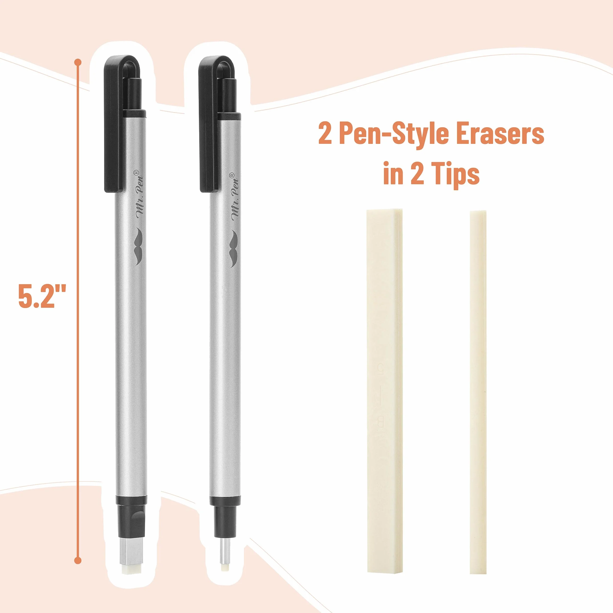 Mr. Pen Penna stile Eraser 2 Pack punta quadrata e rotonda Gomme matita gomma meccanica Art Eraser per disegno Gomma di precisione