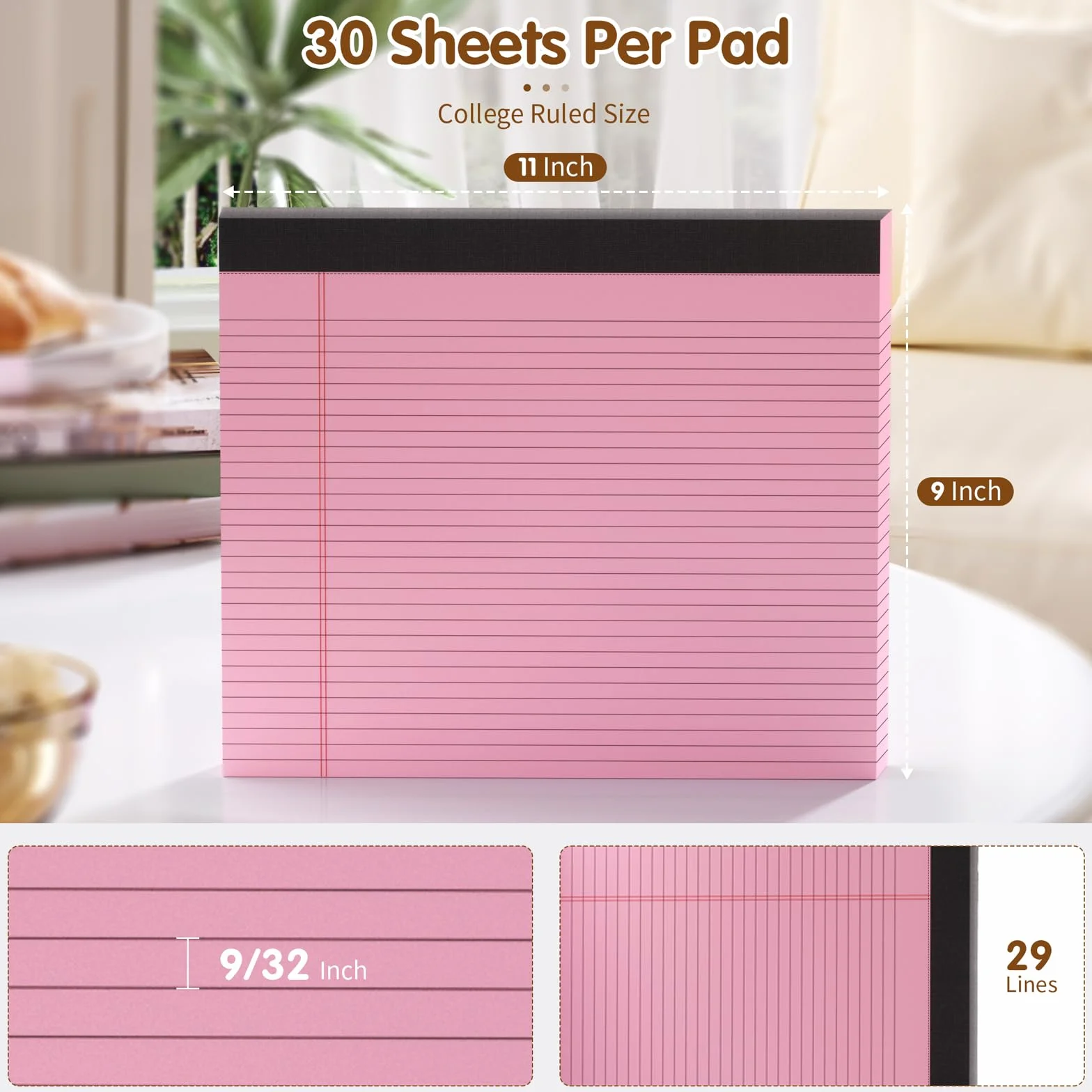 MuiAng Blocco note a righe 28 x 24,1 cm, 2 blocchi, 30 fogli, 80 g/m², carta perforata