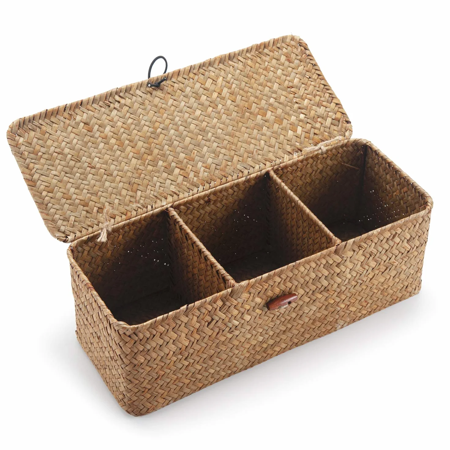Cesta Portaoggetti Seagrass con Coperchio Scatola di Vimini Rettangolare con Scomparti per Organizzare Giocattoli di Snack di Carta Igienica Naturale (42cm x 14cm x 14cm)