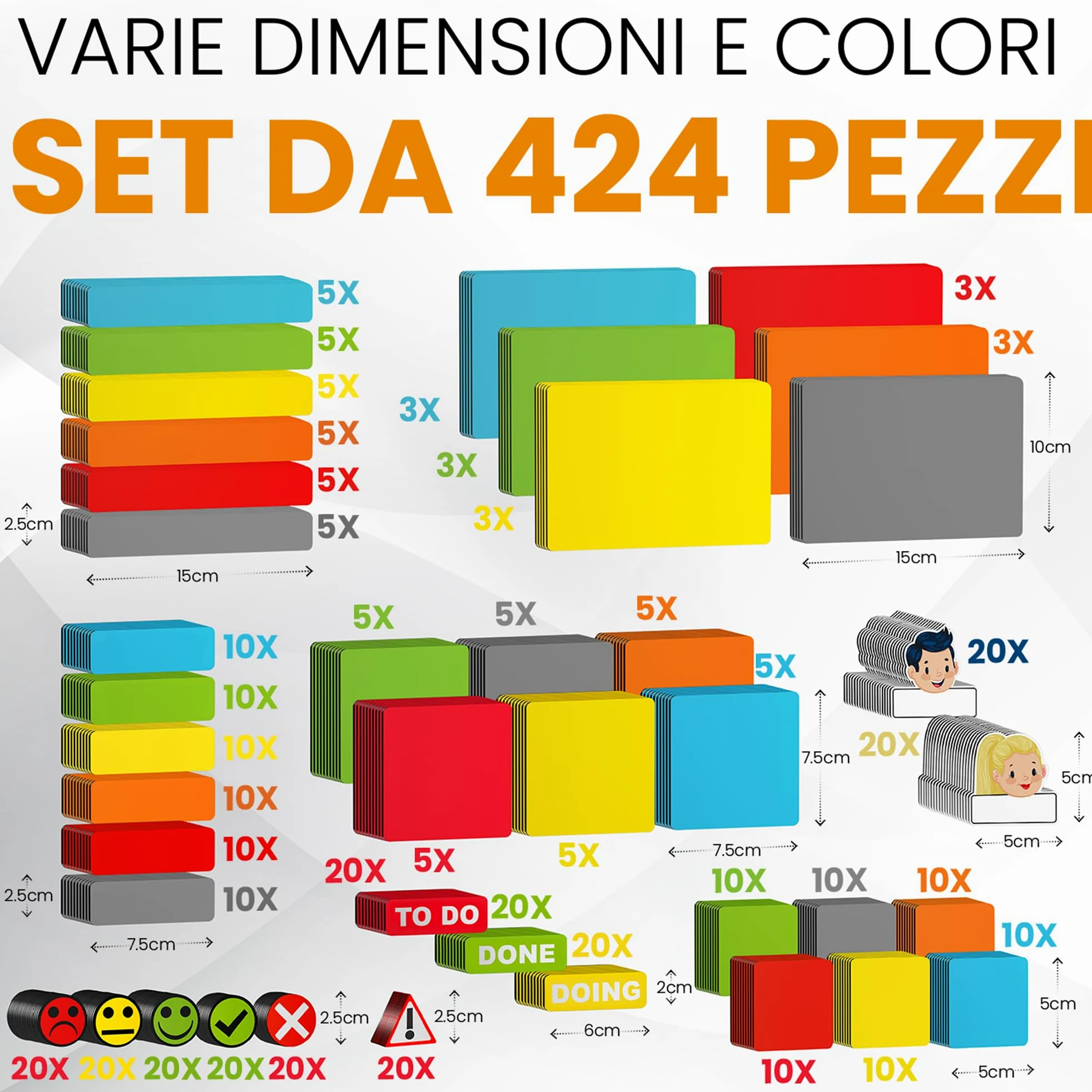 424 Etichette Strisce Magnetiche Scrivibili - Set 5 Dimensioni | 6 Colori - Accessori Scrum & Kanban - Magneti Scrivibili - Per Lavagne Magnetiche, Frigoriferi