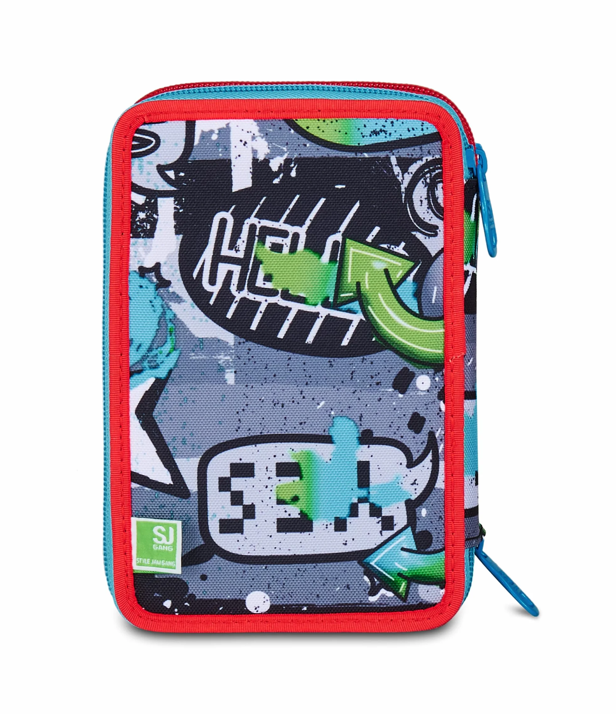 SJ GANG STYLE JAM GANG Astuccio Scuola 3 Zip Sharky Skate, Blu, Portapenne Triplo Scomparto Completo Di Penne, Matite, Colori, Accessori Zaino, Scuola Elementare, Bambino