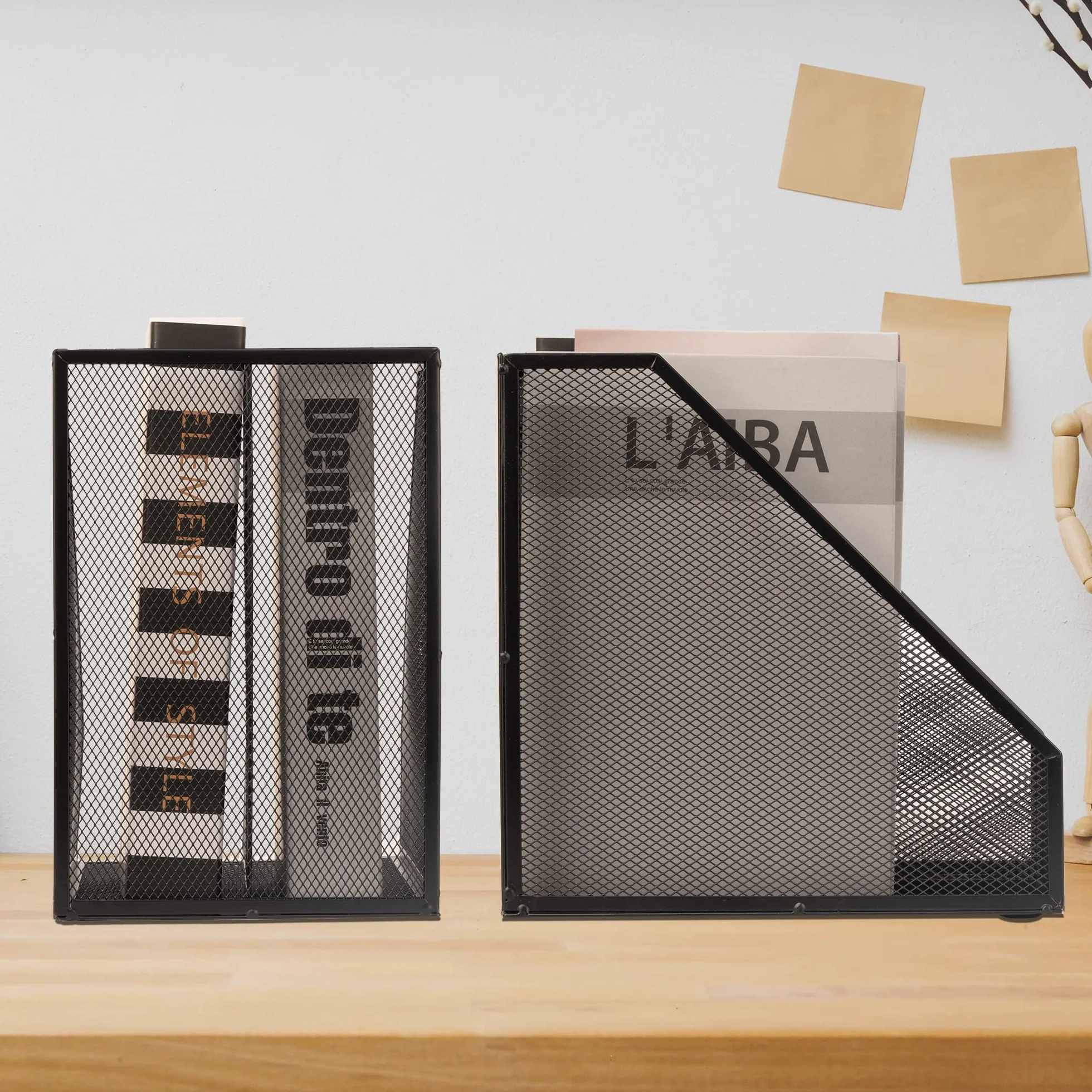 Portariviste in filo metallico, porta documenti in rete per scrivania, accessori da scrivania per ufficio, scatola decorativa per documenti, nero, confezione da 2