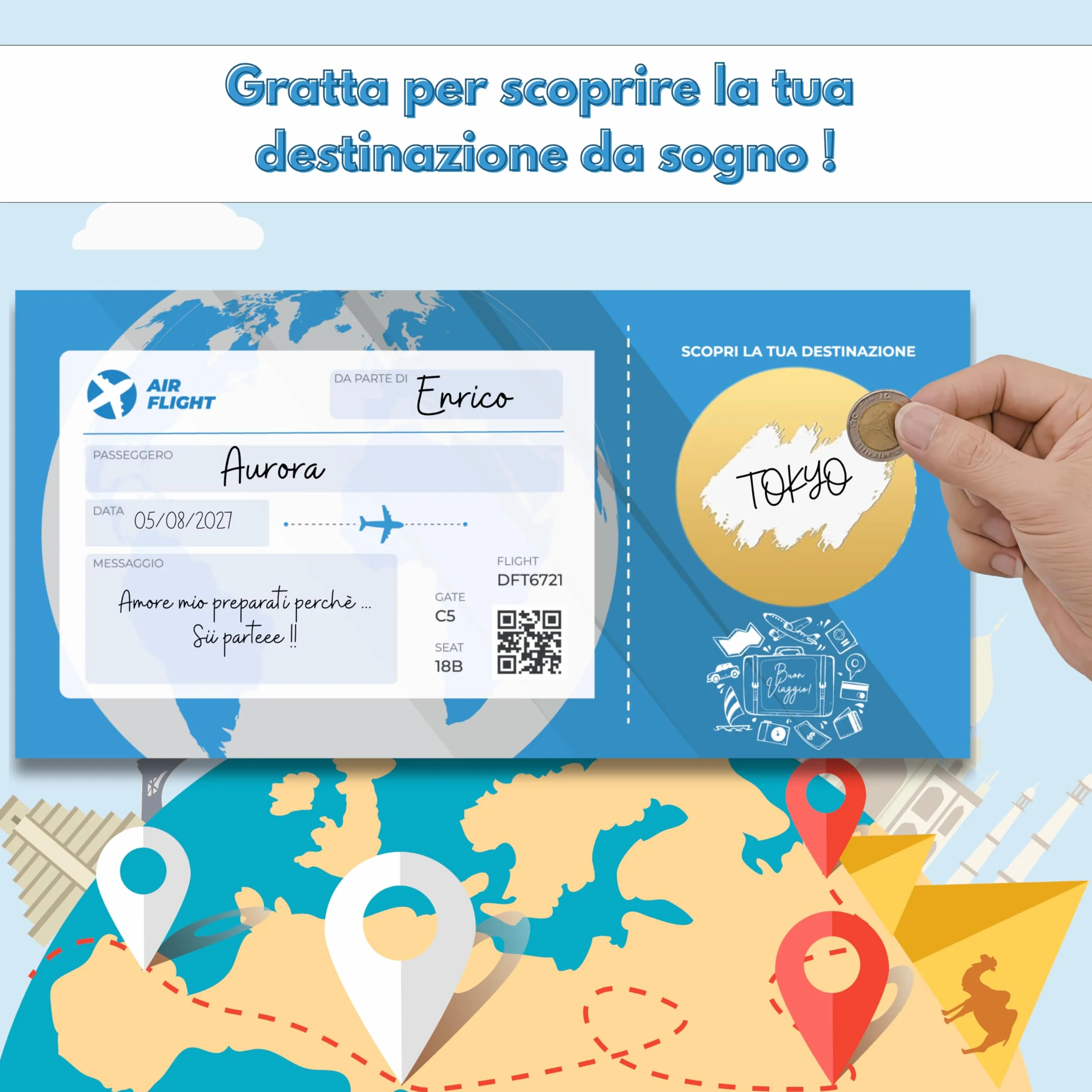 Biglietto Aereo Finto Regalo - Biglietto Viaggio Sorpresa con Busta Inclusa Stile Vintage e Moderno