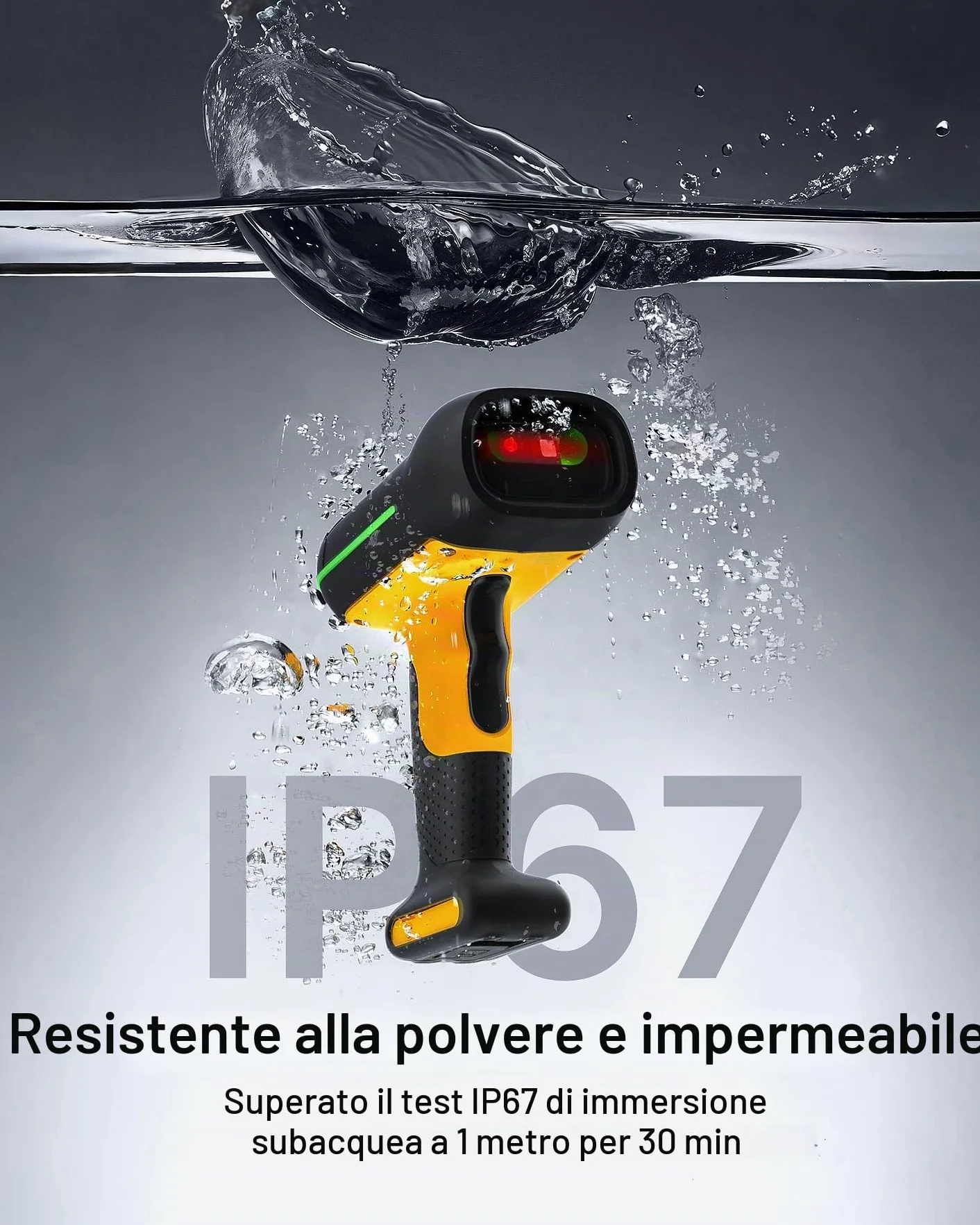 Inateck BCST-75S - Scanner di codici a barre industriale senza fili, 2D QR con stazione di ricarica intelligente, IP67 impermeabile e antipolvere, lettore di codici a barre con batteria da 2600 mAh,