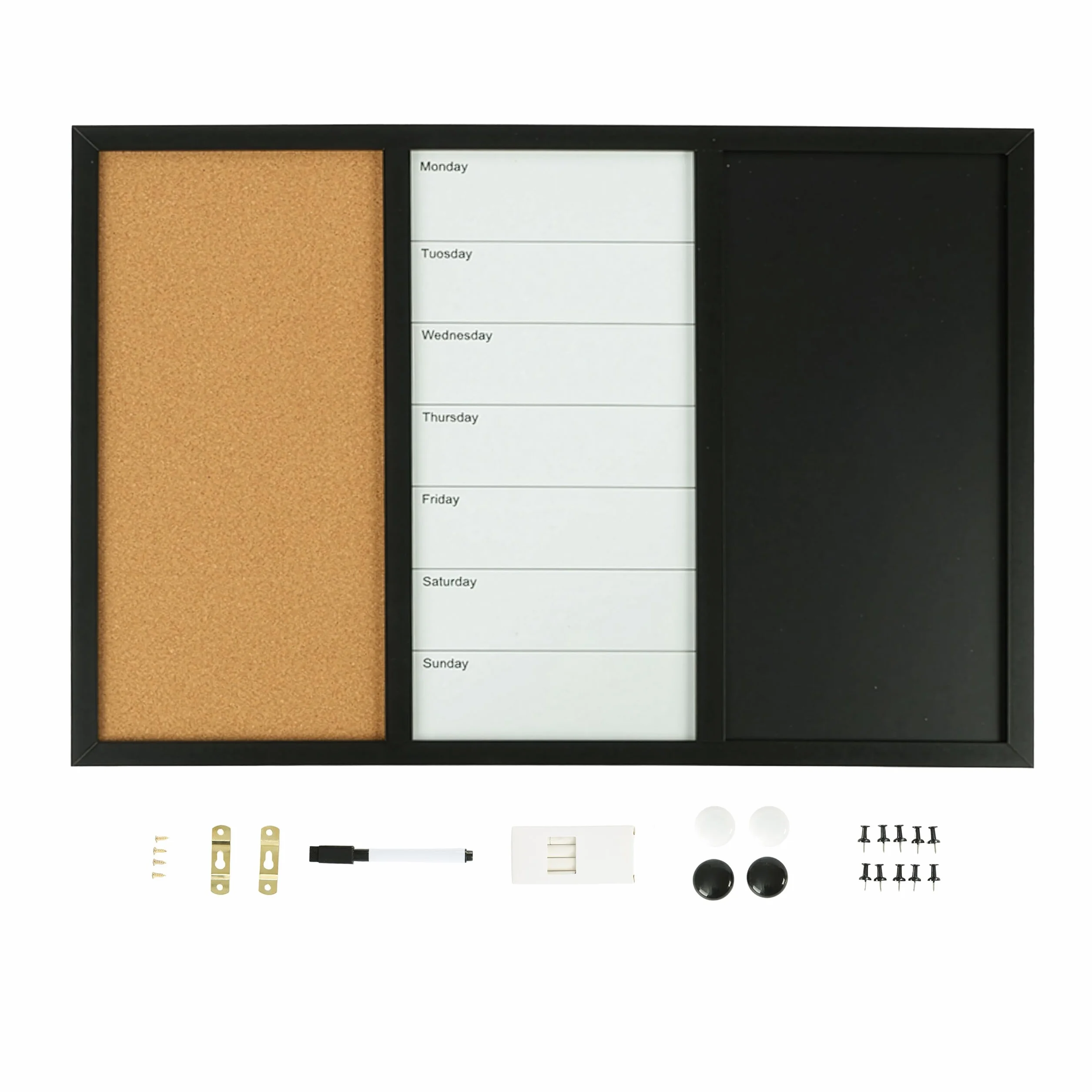 Relaxdays Lavagna combinata 3in1, 60x90 cm, whiteboard, bacheca, a Gesso, Accessori, memoboard Magnetico, Multicolore