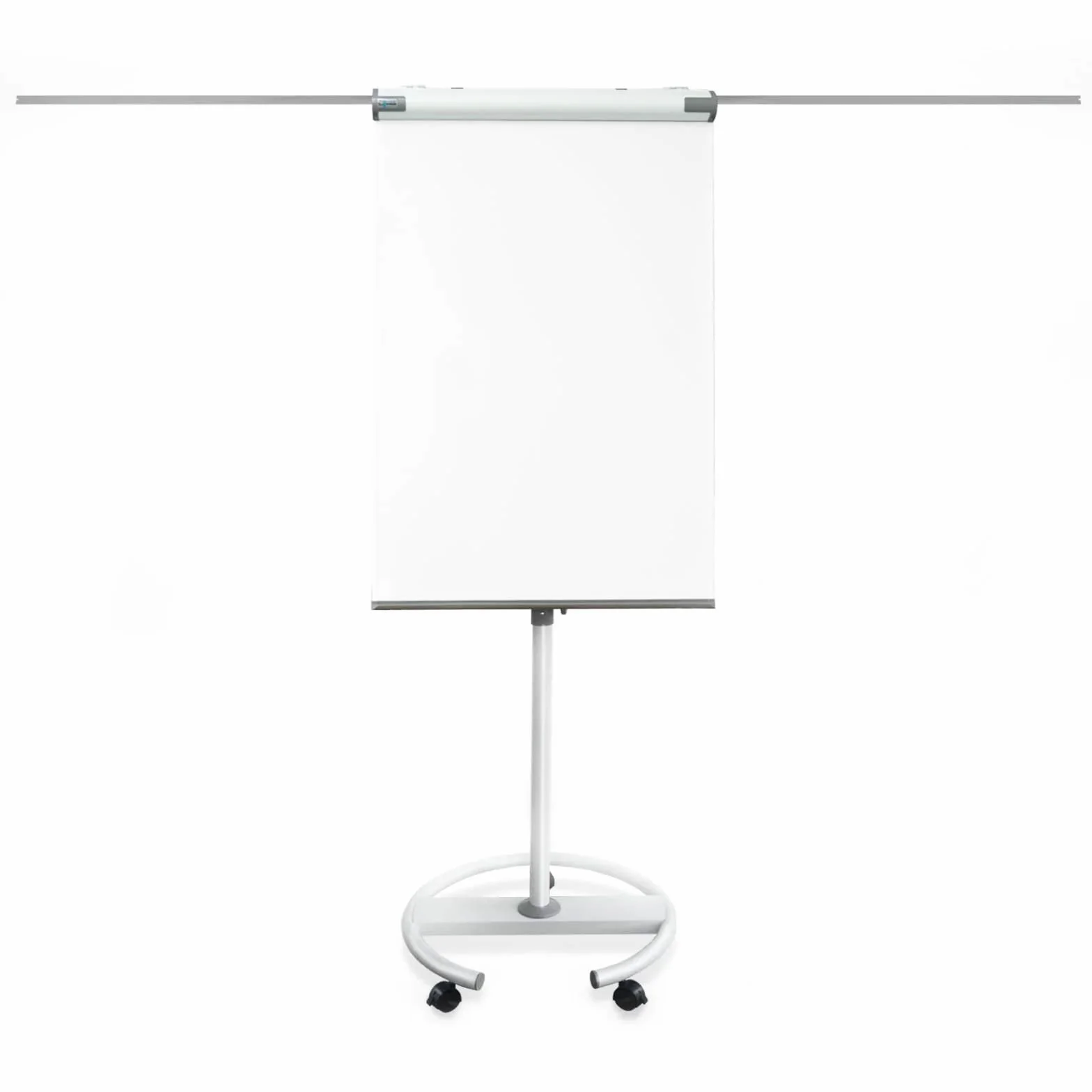 MOB Flipchart Shark Lavagna bianca mobile con base a rullo, 73 x 105 cm, regolabile in altezza fino a 210 cm, scrivibile, lavabile a secco, magnetica, con lavagna magnetica arrotolabile e bracci