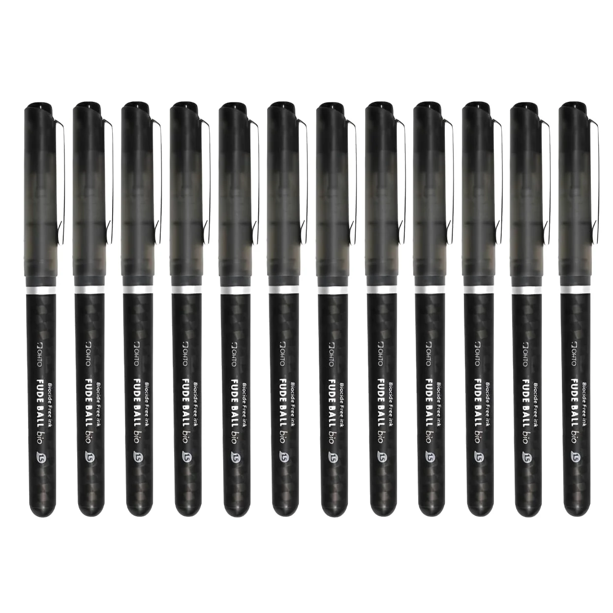 OHTO Fude Ball Bio 1.5 - Penna a sfera ultra audace da 1,5 mm, inchiostro a base d'acqua, senza biocidi, nero, CFR-15FBO-BK, confezione da 12