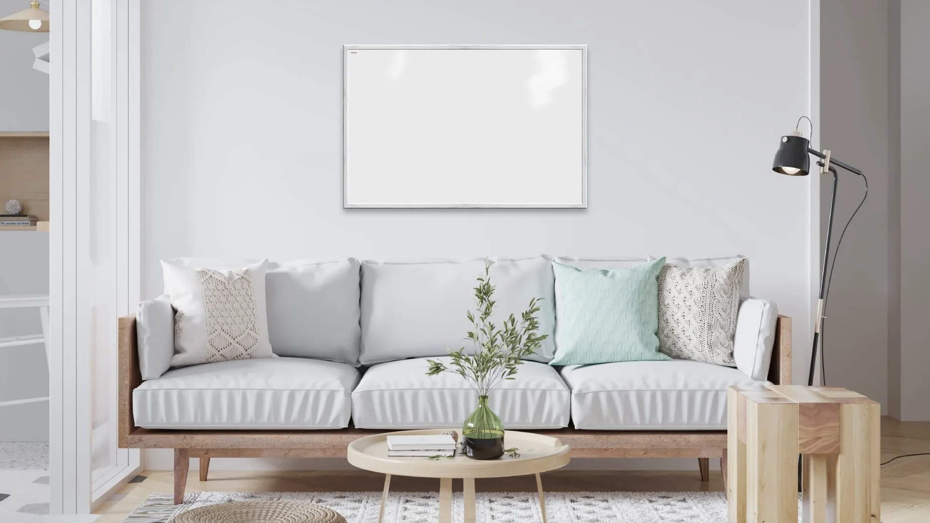 ALLboards Lavagna Magnetica Cancellabile a Secco Bianca con Cornice Bianco in Legno 90x60cm