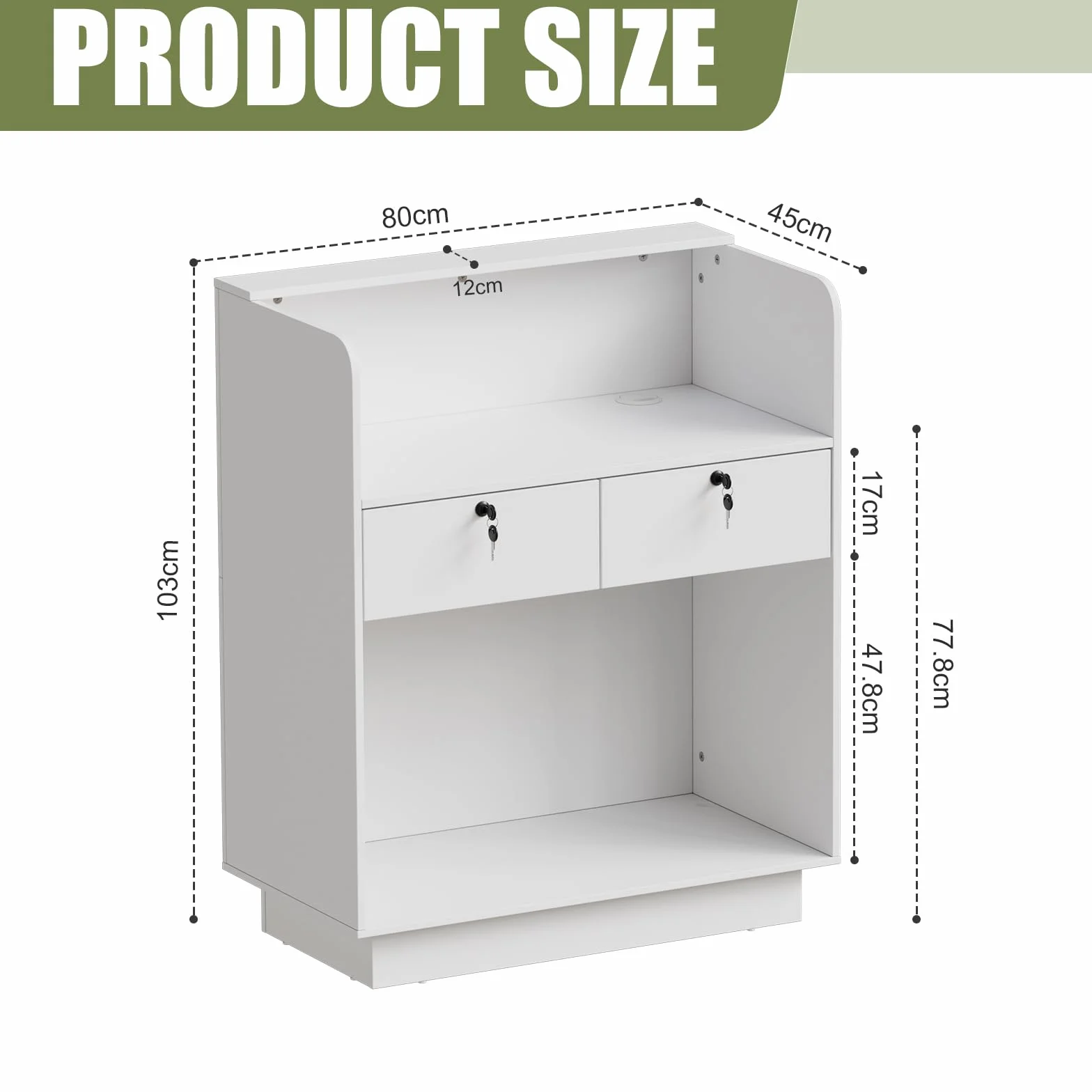 MSFE Banco Receptio Piccolo con LED, Bancone Reception con Cassetti, Bancone Cassa, Armadio Bancon Vendita, Mobili per reception, per Hotel, Ufficio,Centro Estetico,103X80X45cm