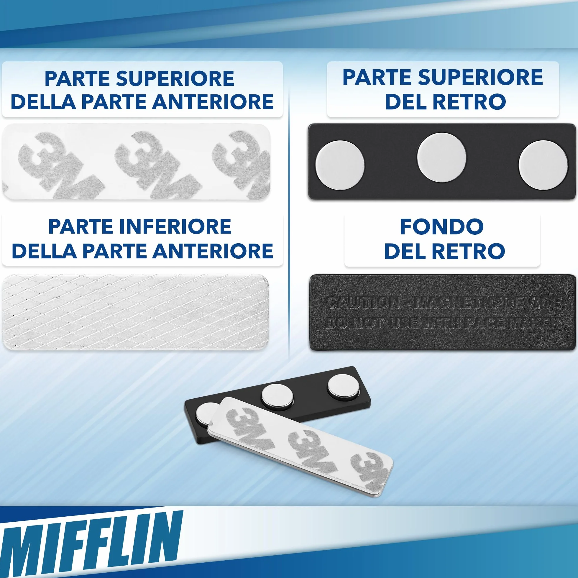 Magneti per targhette identificative Mifflin 10 badge 44,5 x 12,7 mm neodimio extra forti