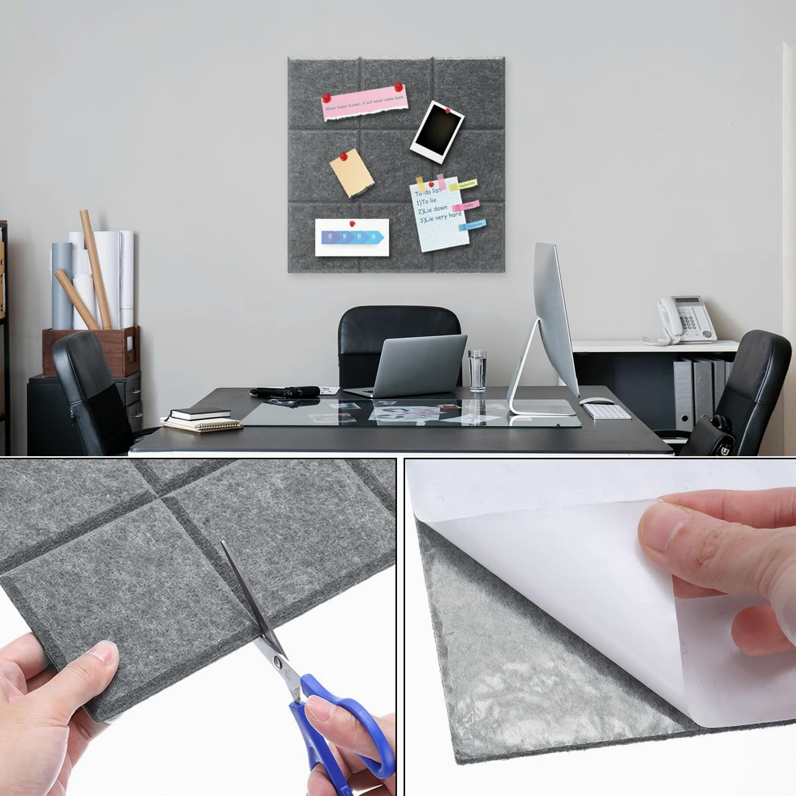 PATIKIL Tessere di Pannelli in Feltro, 12 Pezzi Lavagna Autoadesiva Quadrata per Bacheca con Puntine per Foto Memo Casa Ufficio Decorazione Classe, Grigio Scuro