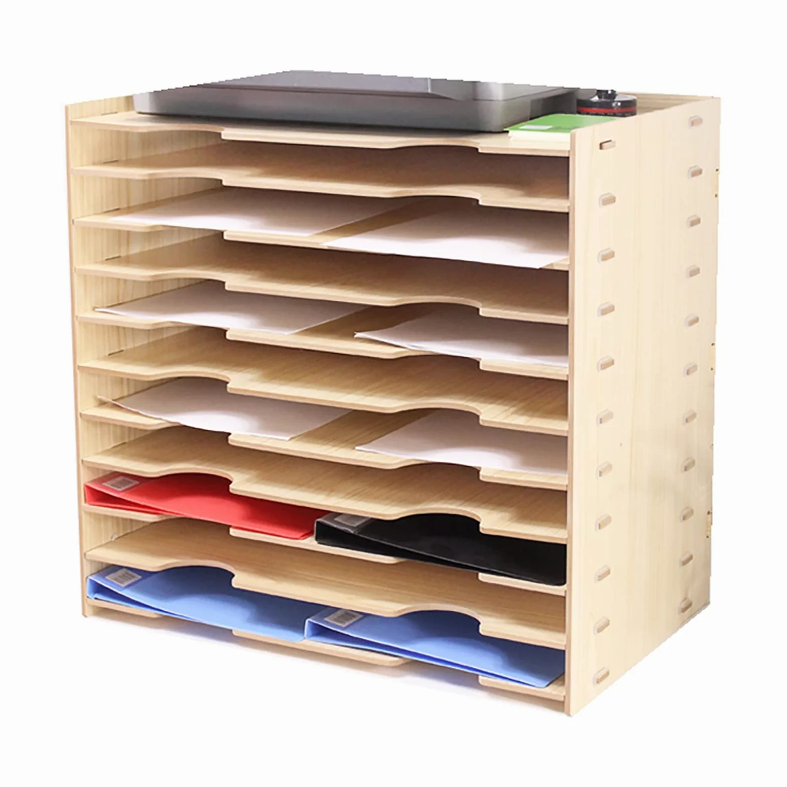 Vassoio Organizer da scrivania in Legno, Vassoio per Fogli Formato A3, impilabile per organizzare la scrivania e Mantenere l'ordine in casa o in Ufficio.