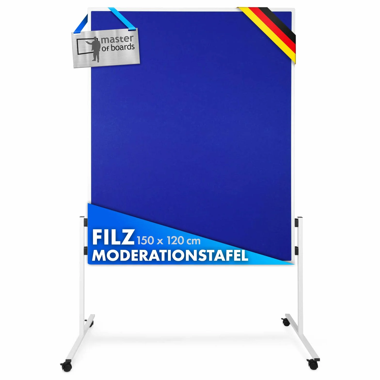 Floordirekt Lavagna di presentazione in feltro con ruote bloccabili, lavagna in feltro, utilizzabile su entrambi i lati, stabile telaio in metallo (150 x 120 cm, blu)