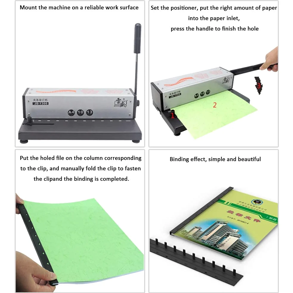 Accessori per Ufficio, rilegatrice Portatile a 10 Fori con Pinza per Carta A4 - Rilegatrice per Testi in Acciaio per Scuola, Ufficio, Biblioteca