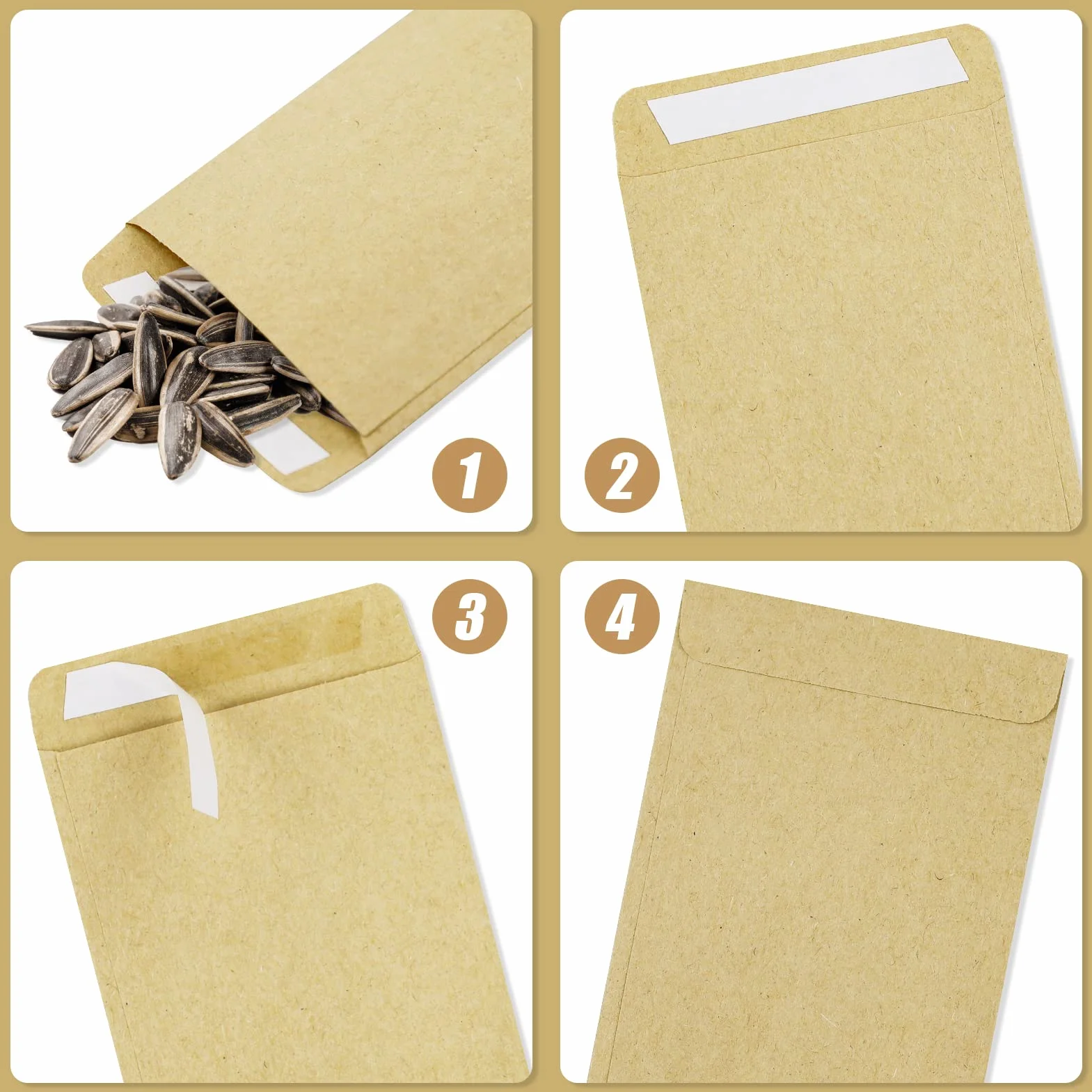 SZXMDKH Buste Piccole Sacchetto di Carta Autoadesiva 9 x 6 cm per Monete, Perline, Francobolli
