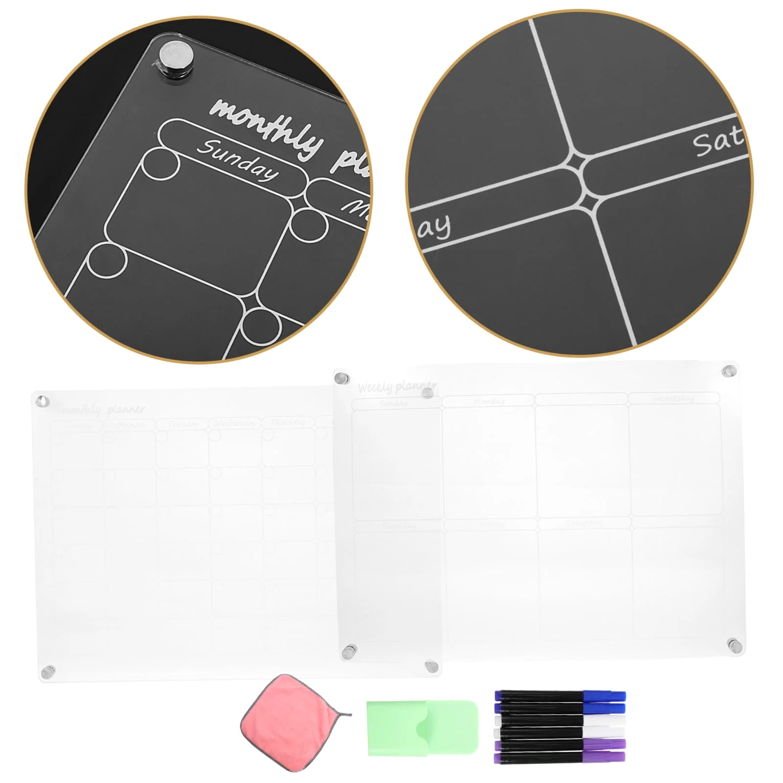 Calendario Magnetico Lavagna Settimanale e Mensile per Frigorifero Planner Pasti con Superficie Cancellabile Set Completo con Pennelli e Magneti Resistenti Organizer Cucina