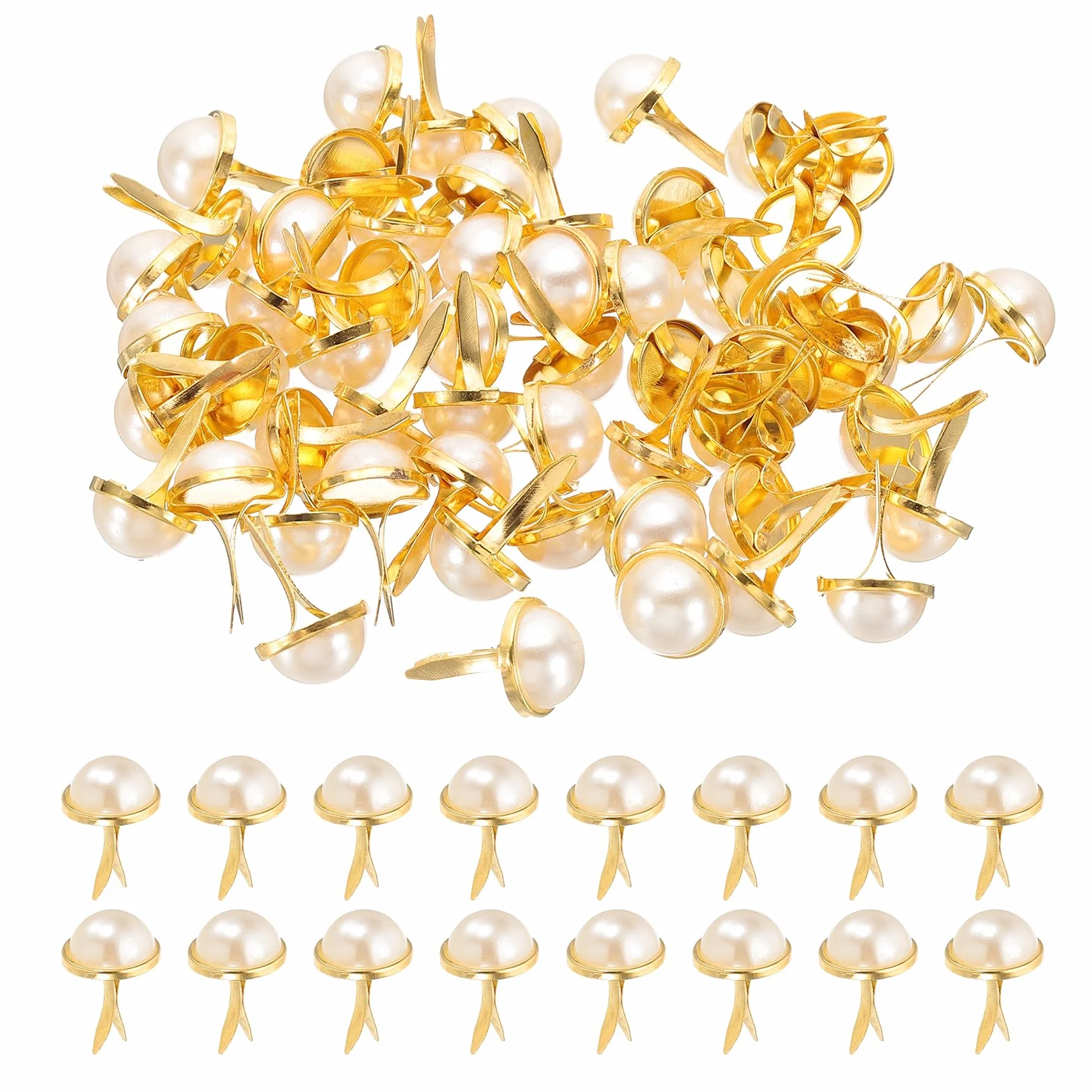 PATIKIL Fermagli per Carta Brads 100Pz Mini Metallo con Perle Pastello Testa Tonda Oro 0,7"x0,5"