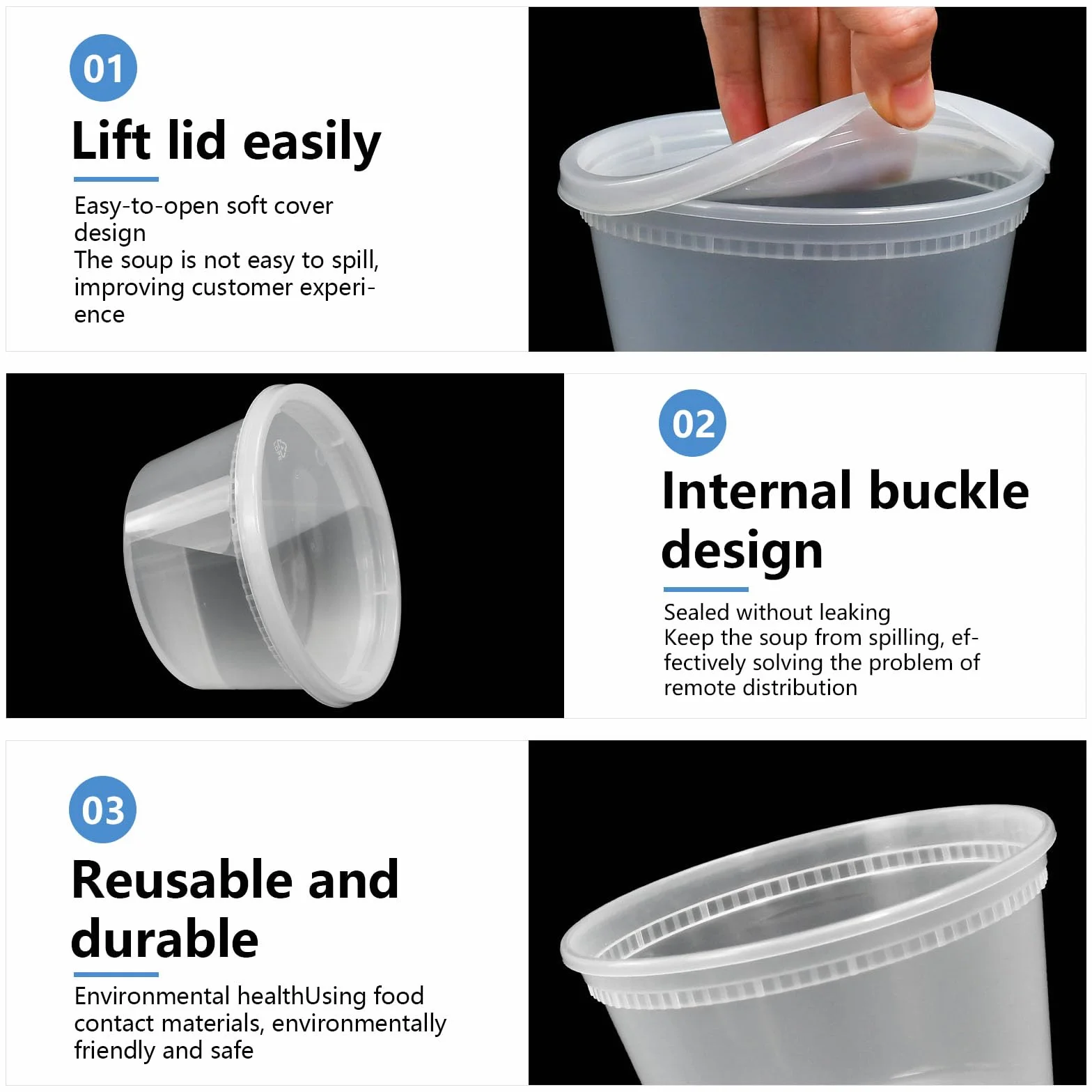 Kleemeiero 30 szt. Pojemniki Plastikowe z Pokrywką 360ML Przezroczyste Hermetyczne do Żywności