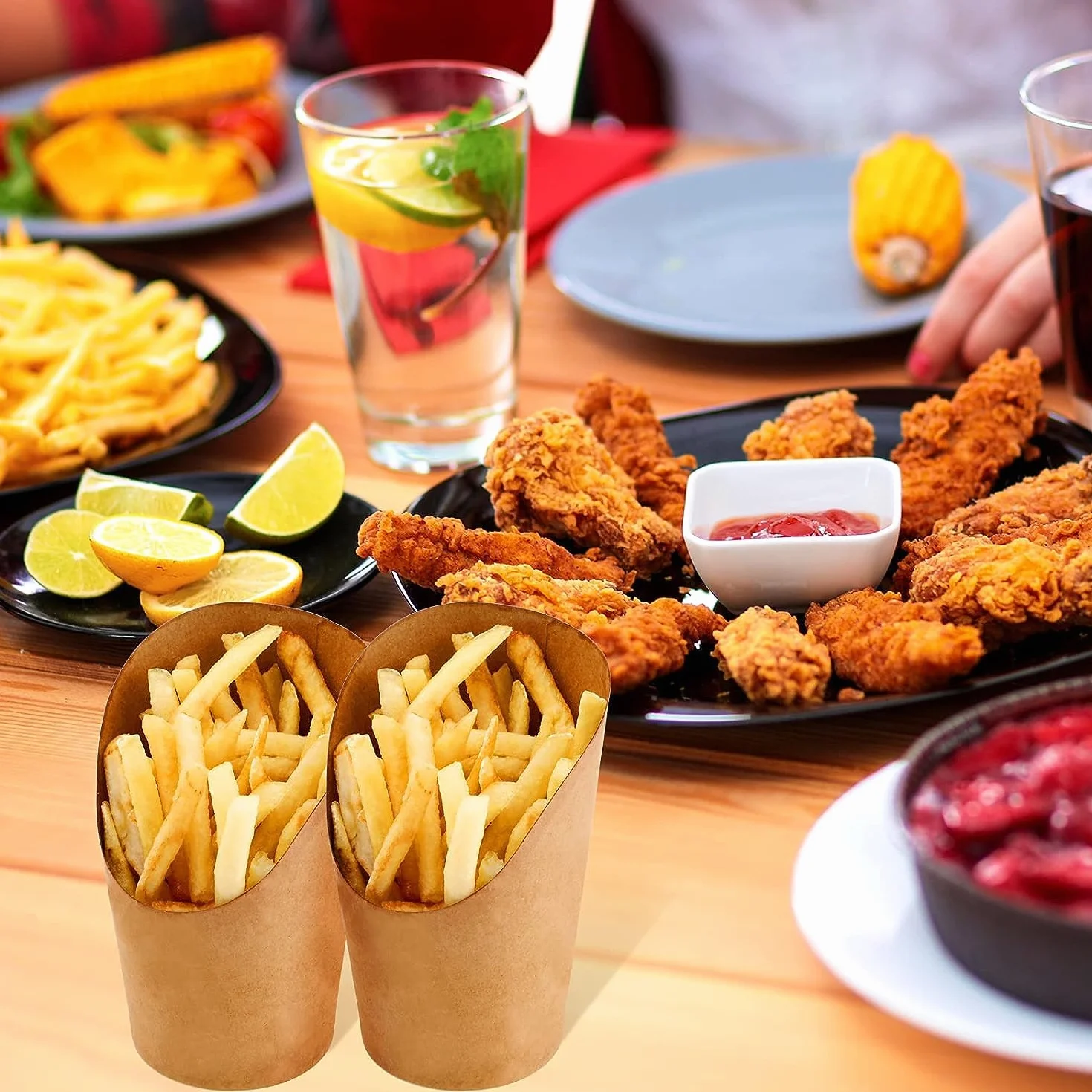 LATERN 100 Pezzi Porta Patatine Fritte Usa e Getta, 360ml Tazze in Carta Kraft per Patatine Fritte