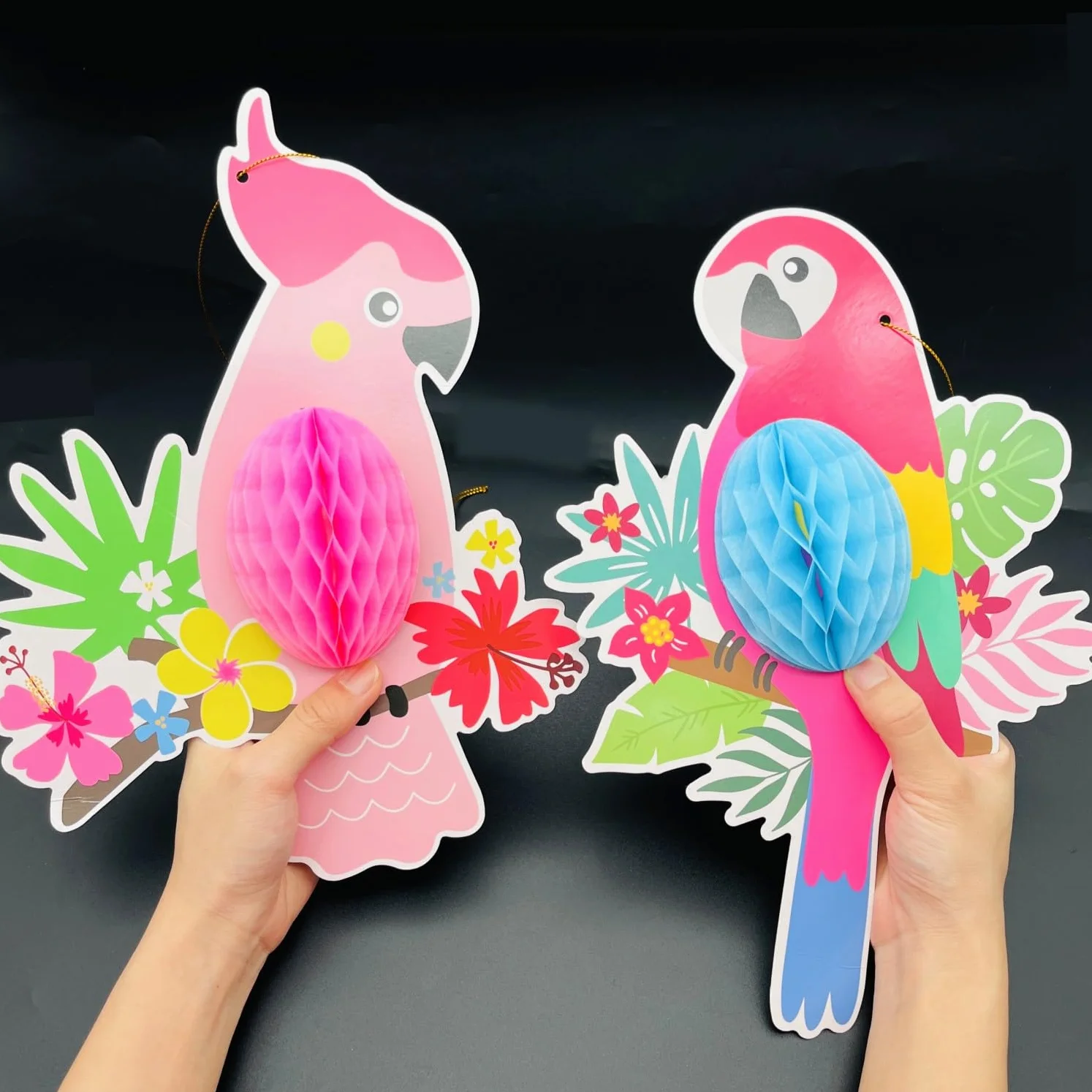 JZK sagome di carta a nido d'ape a forma di pappagallo, decorazioni da appendere per feste hawaiane luau tiki
