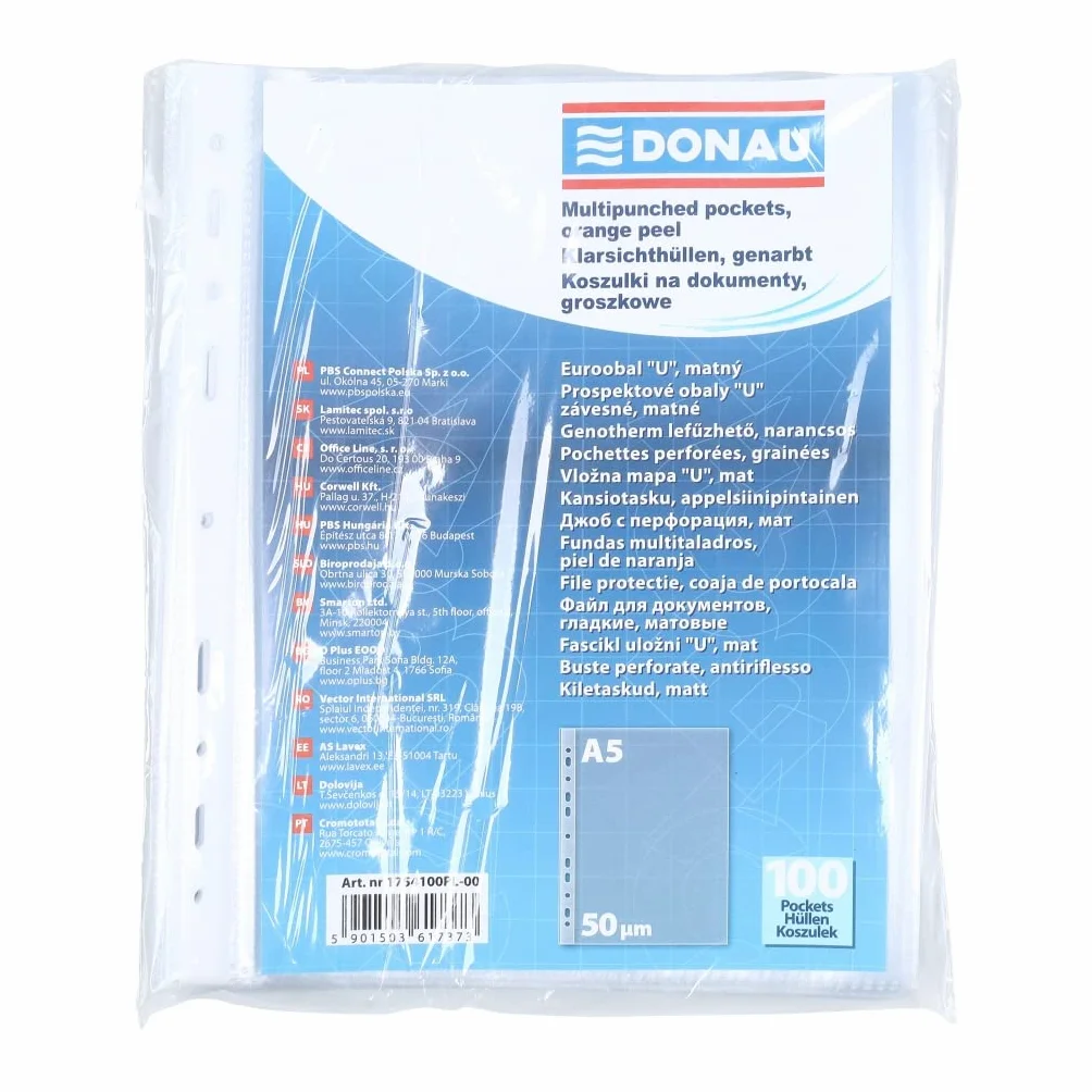 Donau Buste Trasparenti Formato DIN A3, Formato Verticale, 50 Pezzi/con Grana Superiore, Aperte, in plastica Forata, per Documenti, Carte/Trasparente, 120 Micron/Bordo Rinforzato