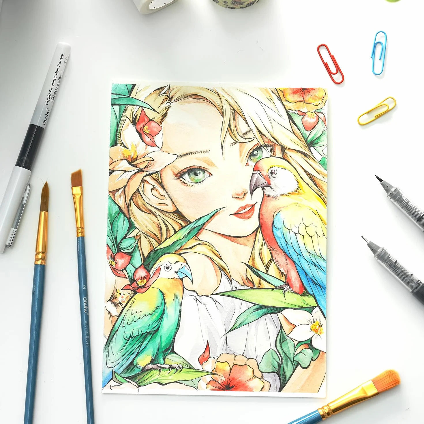 Ohuhu Pennarelli Punta Fine Liquidi, 9 Misure - Inchiostro Resistente All'Acqua e All'Alcool, Penne Micro Fineliner per Scrittura Liscia Sketching Journaling Anime