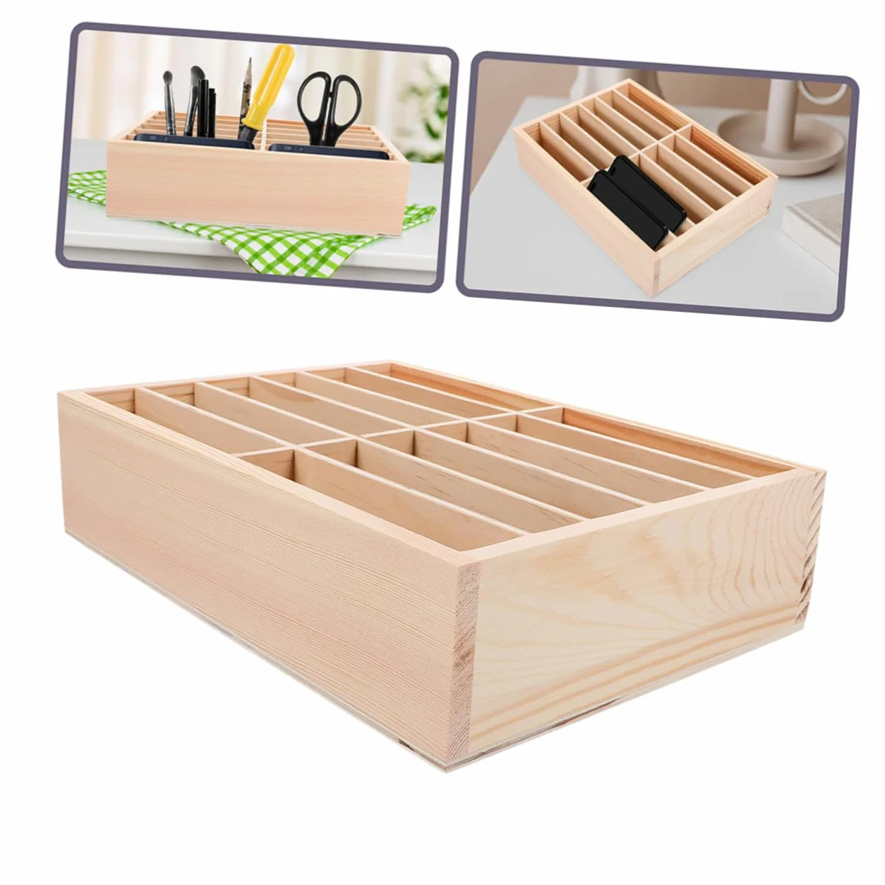 Homoyoyo Organizer in Legno Per Cellulare 12 Scomparti, Porta Telefono Da Tavolo Compatto e Protettivo, Supporto Per Cellulare Da Ufficio e Aula, Set 2 Pezzi Per Gestione e Archiviazione Telefoni