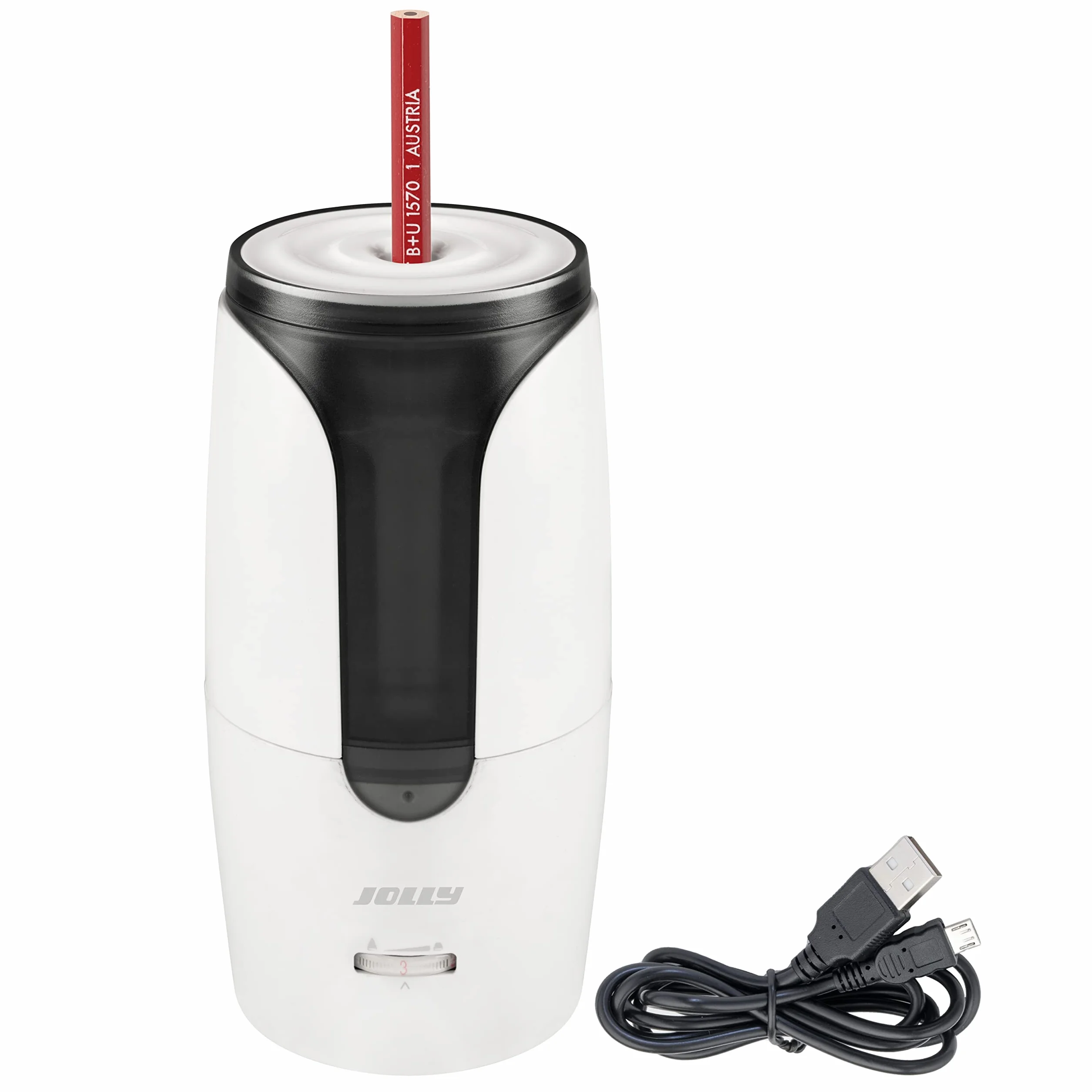 JOLLY Herbert Temperino elettrico Grande temperino elettrico per tutte le penne, anche per belle matite artistiche e matite integrali con arresto automatico bianco