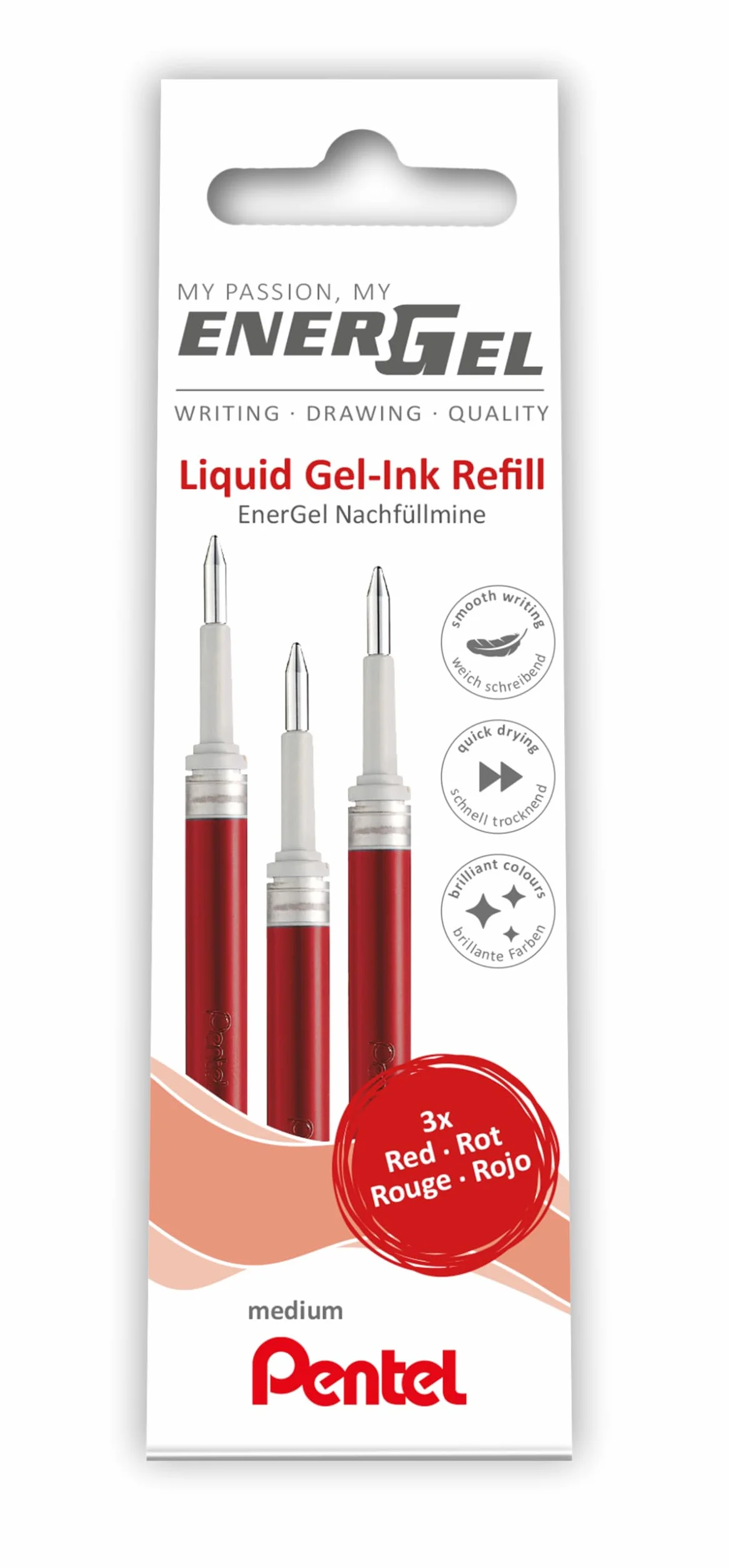 Pentel EnerGel LR7 wkład wieczny, końcówka 3 szt., czerwony