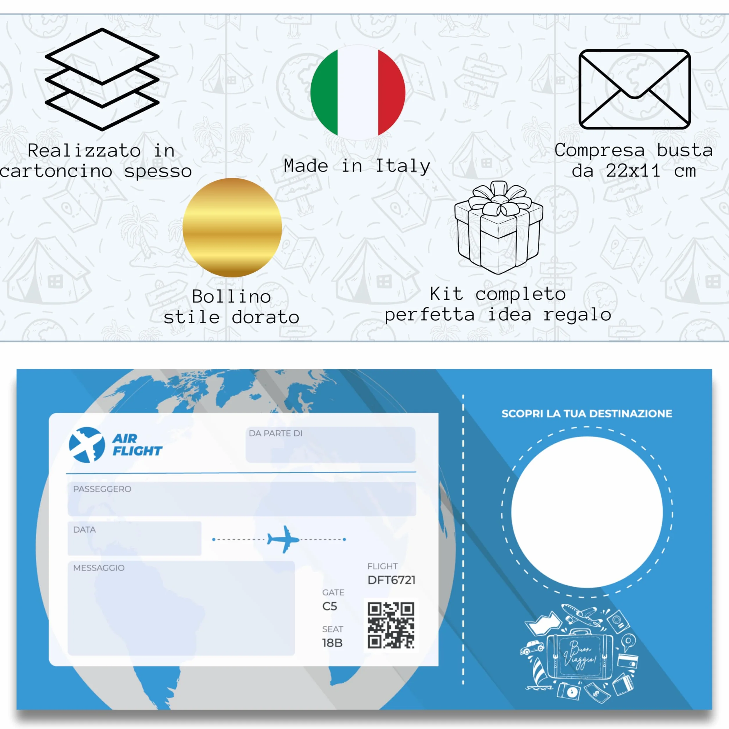Biglietto Aereo Finto Regalo - Biglietto Viaggio Sorpresa con Busta Inclusa Stile Vintage e Moderno