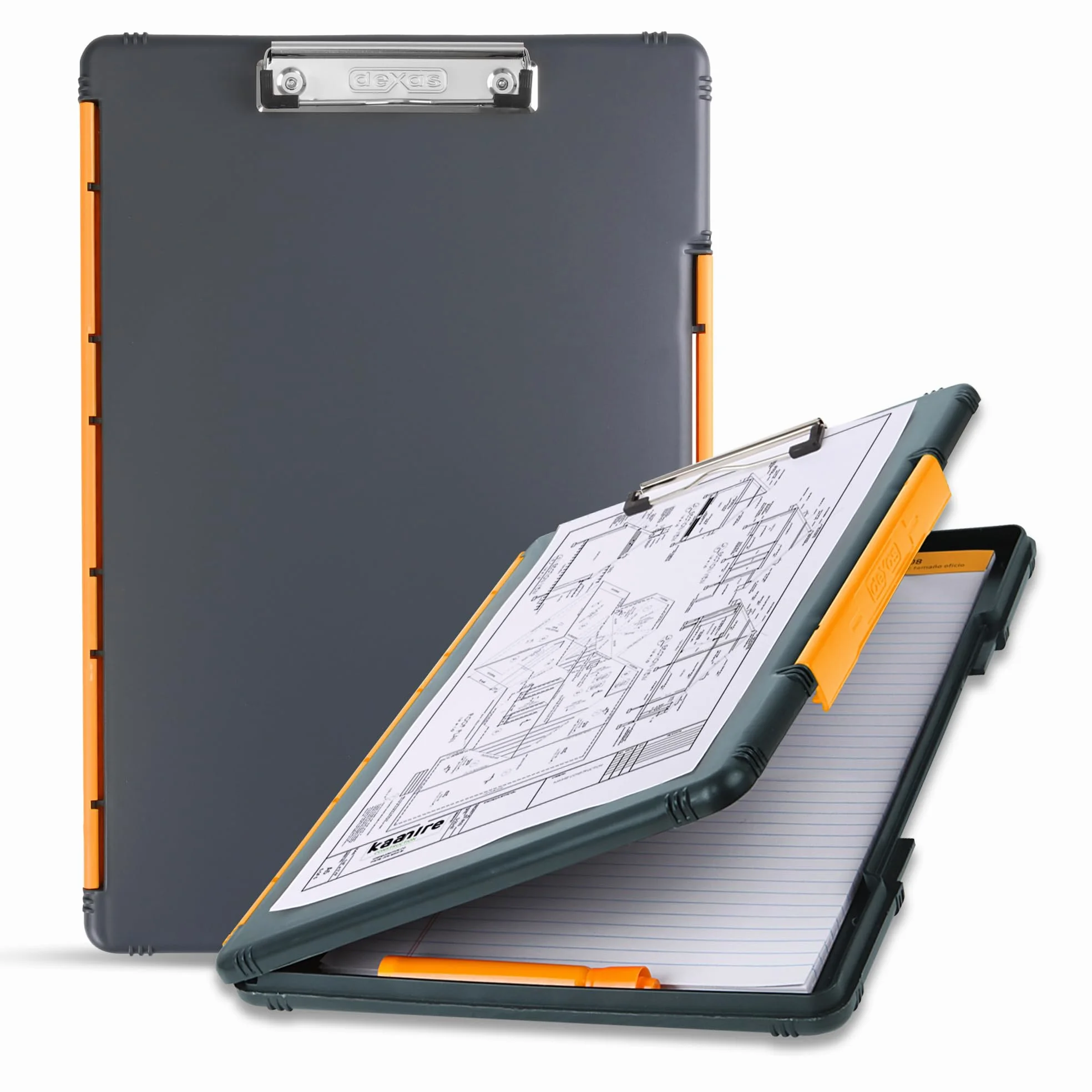 Dexas Portablocco, Formato legale, Grigio con Clip Arancione, 39,4 x 26,7 x 2,5 cm
