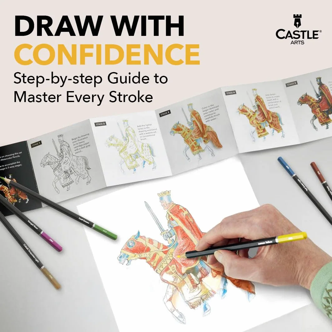 Castle Art Supplies Set di 72 Matite Acquerellabili per Adulti | Pigmenti vibranti per mescolanze, disegni e dipinti - per professionisti e hobbisti adulti - in cofanetto di metallo
