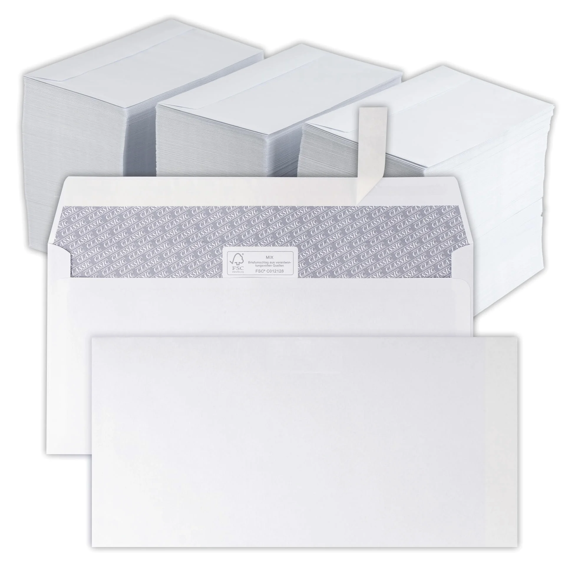 Buste bianche in carta da visita, chiusura autoadesiva, per lettere, matrimoni, biglietti di auguri e inviti (senza finestra, formato C5/6 DIN lungo (220 x 110 mm)