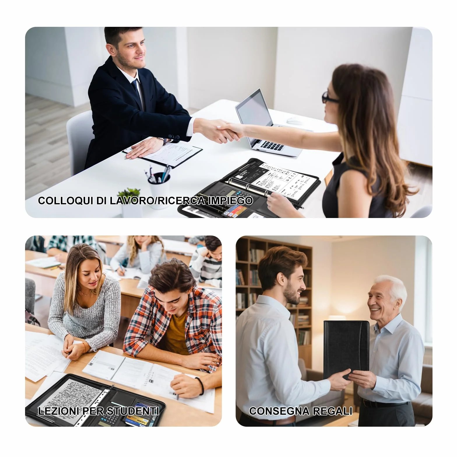 Leathario Cartella Portadocumenti A4 PU Pelle Portablocchi Organizzatore con Quaderno