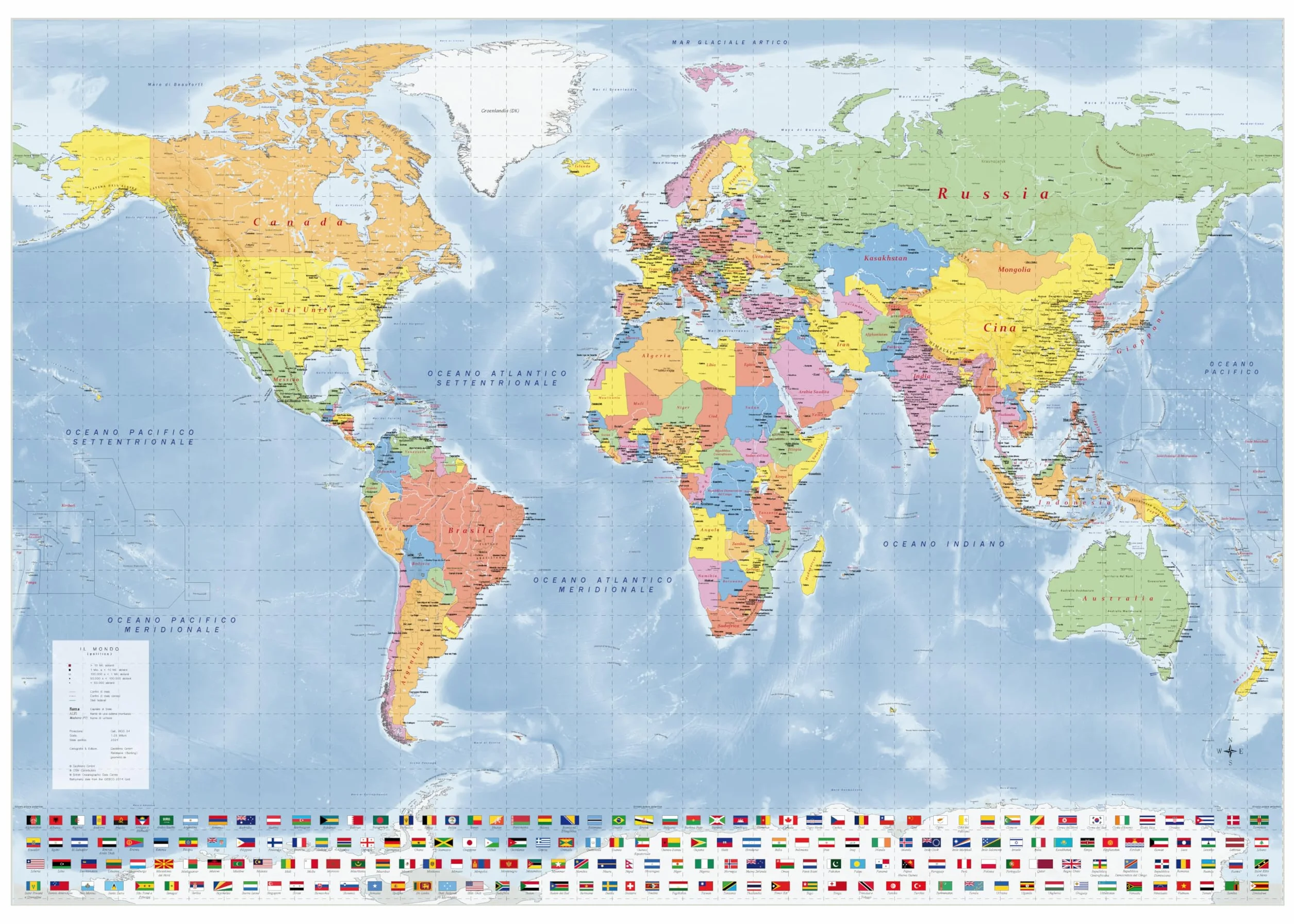 GeoMetro Mappa del mondo in italiano 140 x 100 cm plastificata scrivibile e cancellabile