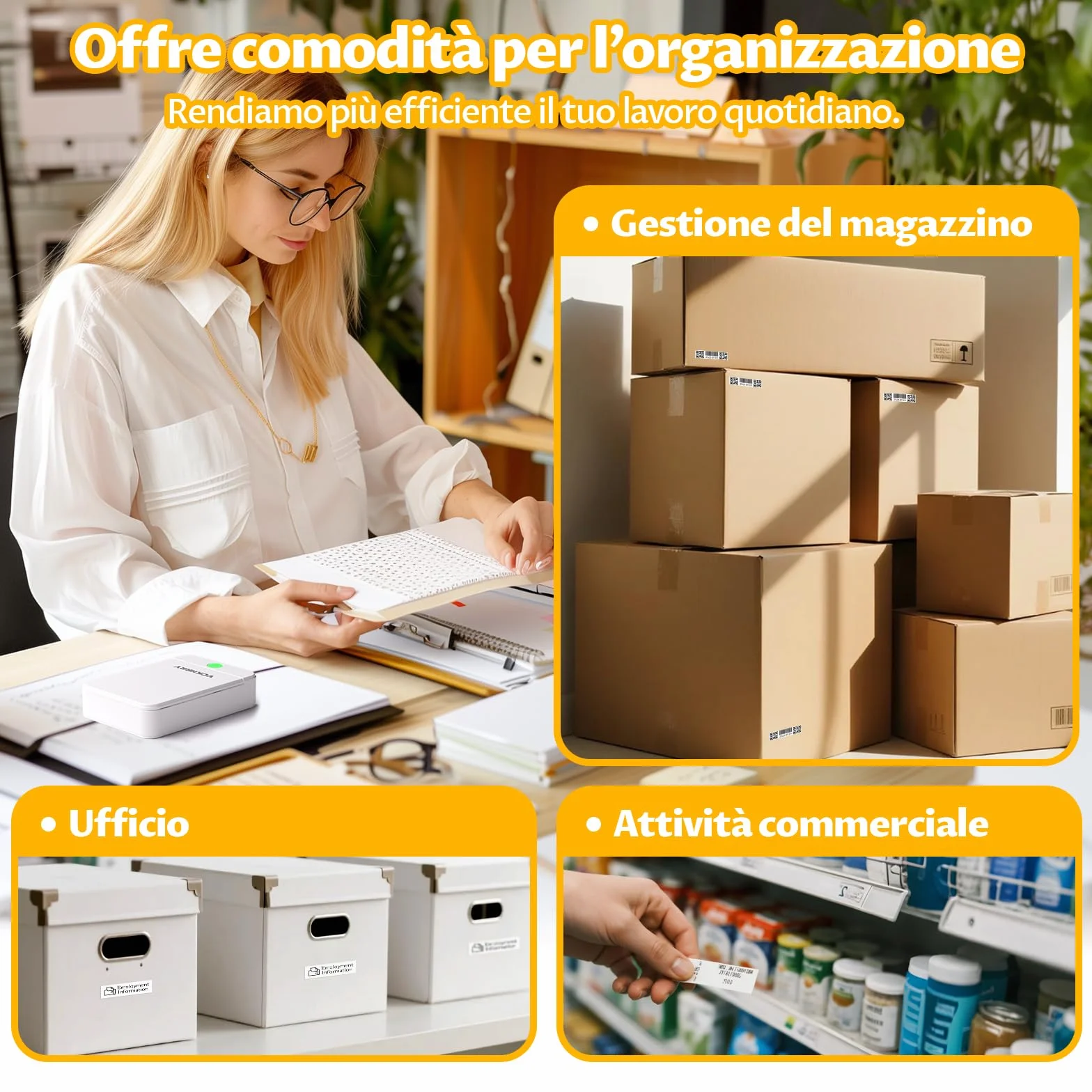 Stampante Etichette Termica Bluetooth Portatile Senza Inchiostro, 1 Rotolo Incluso, Compatibile iOS/Android