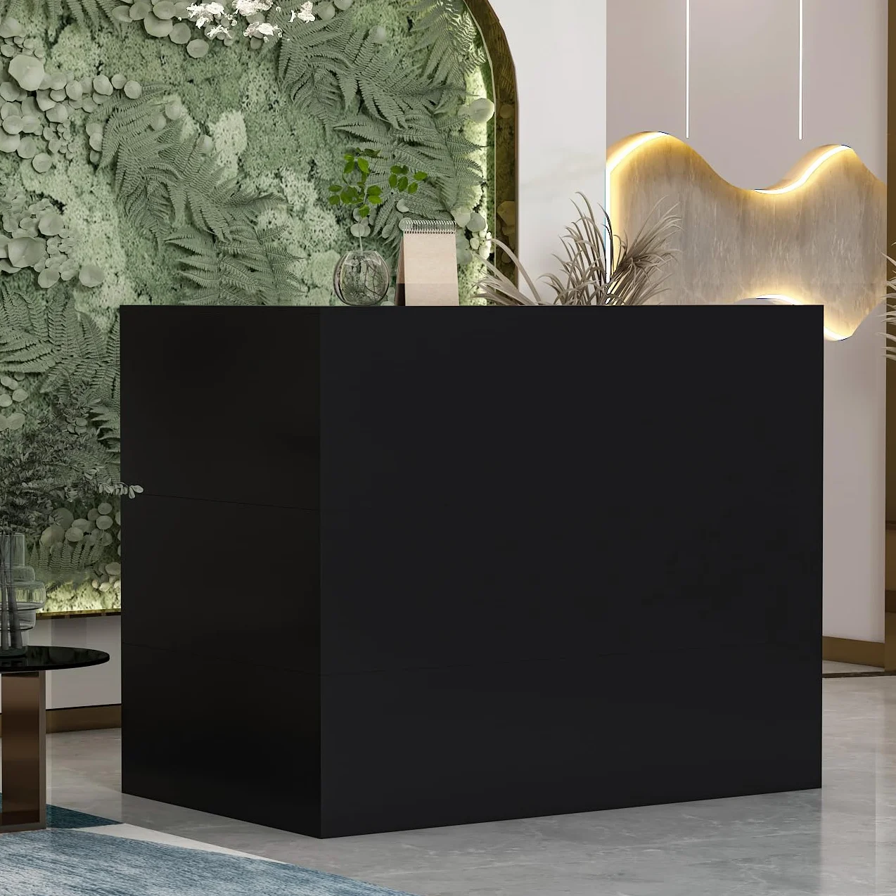 Banco reception, banco reception, tavolo da reception con vassoio per computer e ripiano rimovibile, banco reception con 1 cassetto e 1 armadio, banco reception, MDF, 140 x 80 x 120 cm