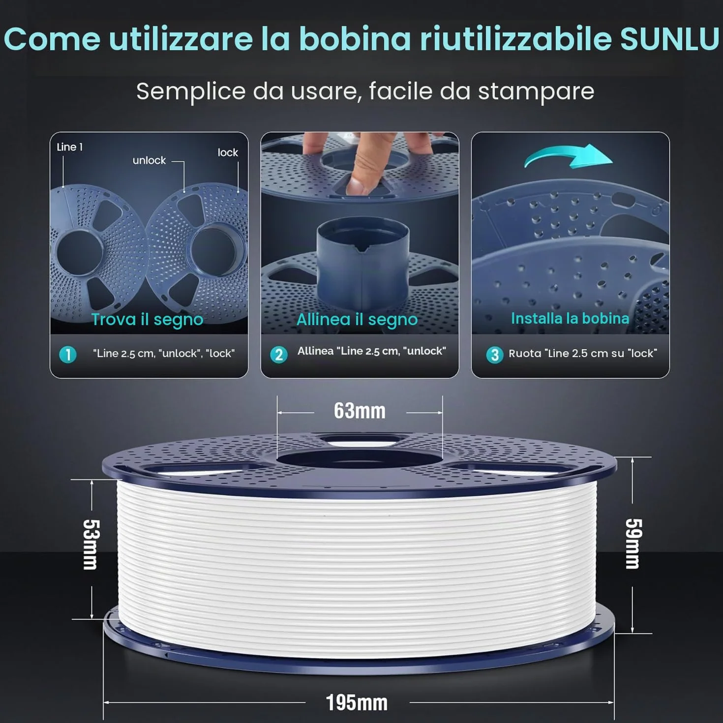 SUNLU Filamento PLA+ 1.75 mm 1KG per Stampante 3D, Precisione +/- 0.02 mm (Nero)