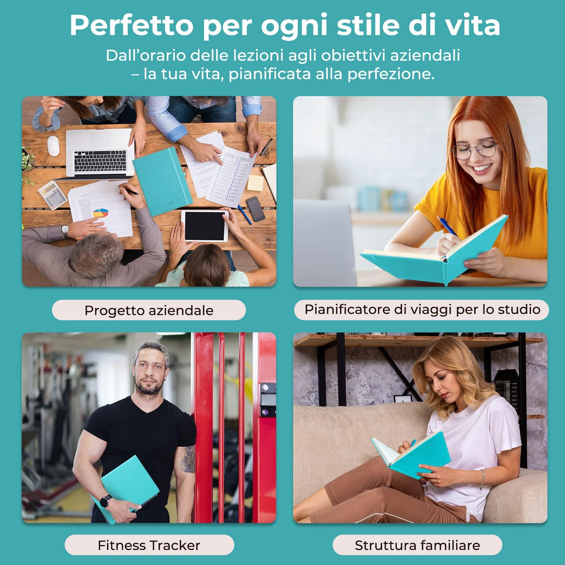 Agenda 2026 A4: Diario 29x21,7 cm, Pianificatore settimanale & giornaliero rilegato, 12 mesi Gen–Dic, carta 100 g/m², copertina pelle PU Azzurro