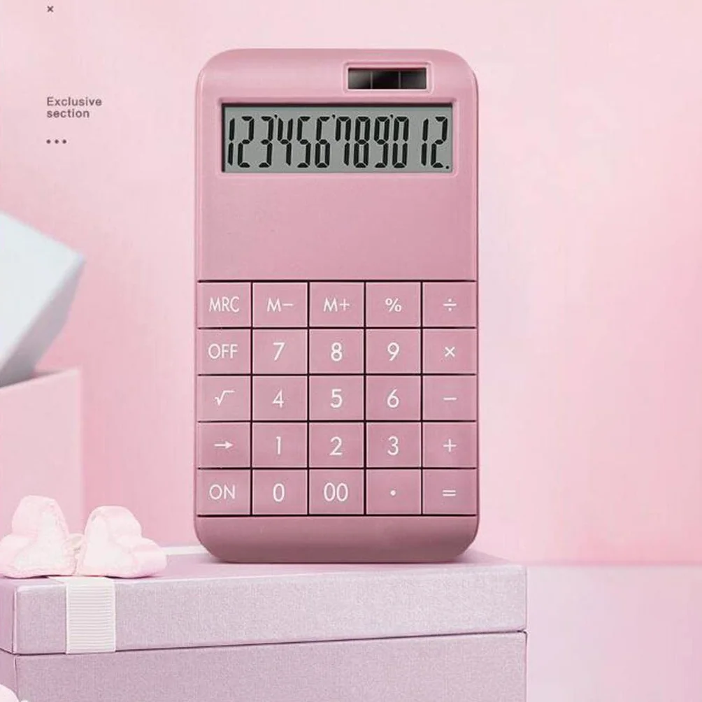 Set di 3 calcolatrici da tavolo a 12 cifre con display LCD a doppia alimentazione per casa e ufficio, rosa