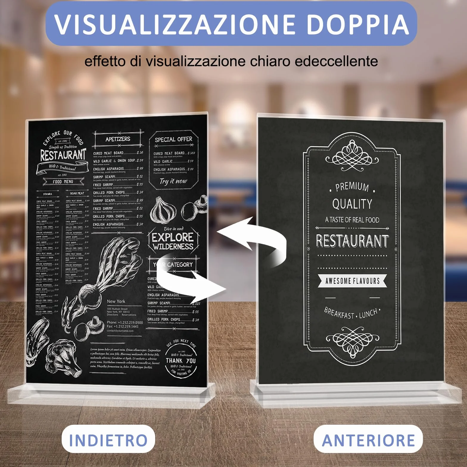 Flow fire Espositore per menù, formato A4, in acrilico, 6 pezzi, a forma di T, formato A4 per poster, uffici, negozio, ristoranti
