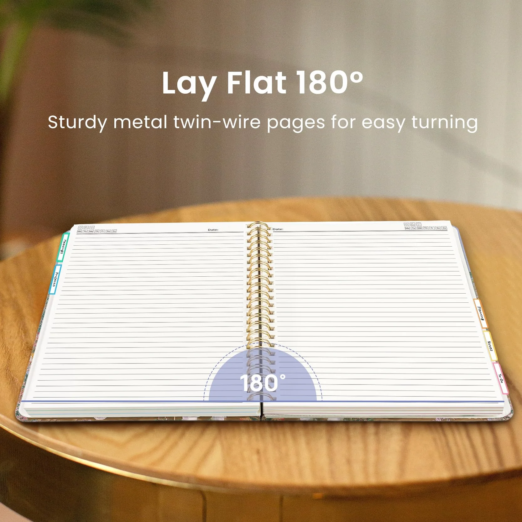 Taccuino grande a spirale per lavoro con divisori e linguette, 21,6 x 27,9 cm, copertina rigida, 5 soggetti, a righe, 280 pagine, Silent Bloom