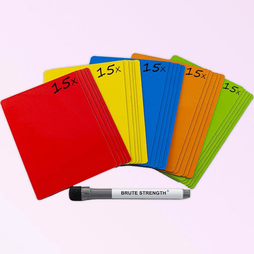 Schede magnetiche cancellabili – 75 pezzi – 15 x 10 cm – 5 colori | Schede magnetiche riutilizzabili per Scrum, Kanban e pianificazione; pennarello cancellabile incluso