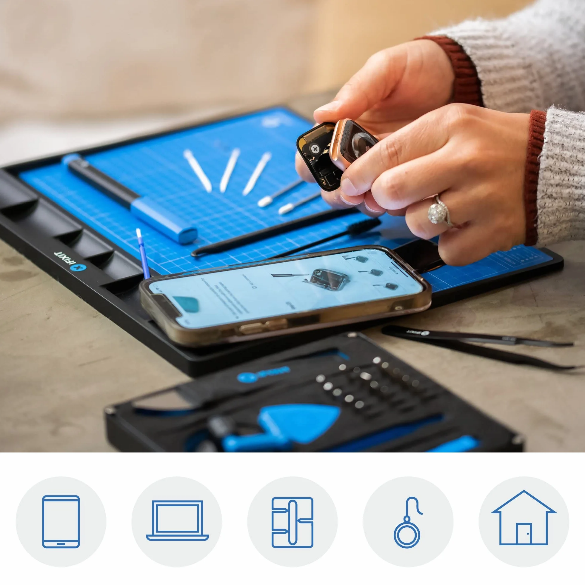 iFixit FixMat, tappetino da lavoro magnetico antistatico con scomparti per viti e componenti per riparazioni elettroniche