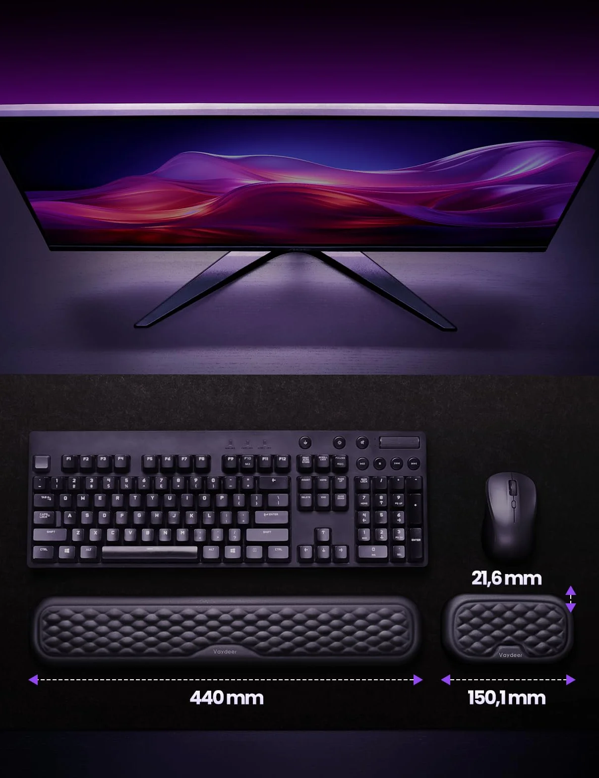 Vaydeer Pompone Mouse Pad Kit, Memory Foam Wrist Rest for Laptop and Computer, Non-Slip - Black