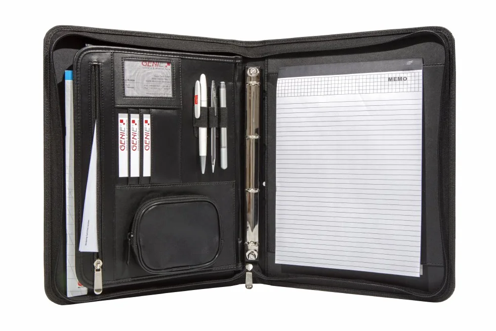 Cartella Portablocco A4 Frankfurt, Quaderno Ad Anelli Estraibile, Finta Pelle Nylon Nero
